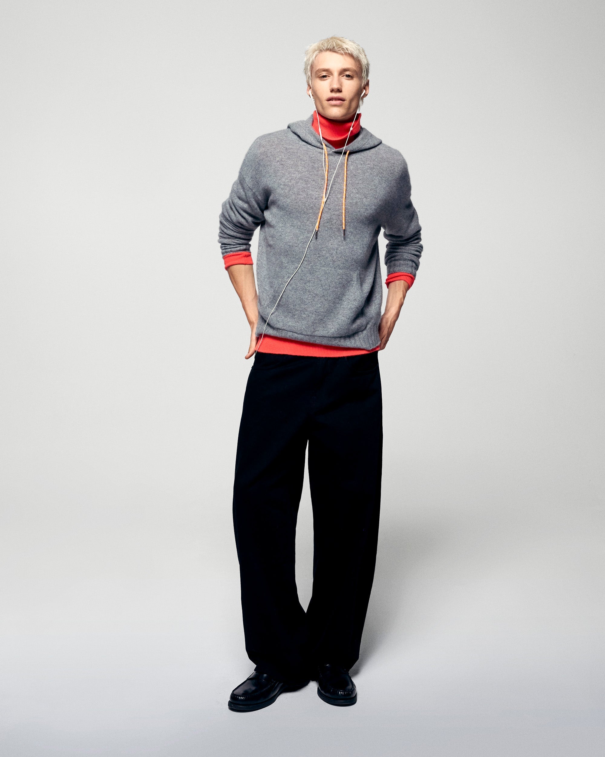 Contrasting Drawstring Hoodie (H25 / HOMME / Gris Chiné Foncé)