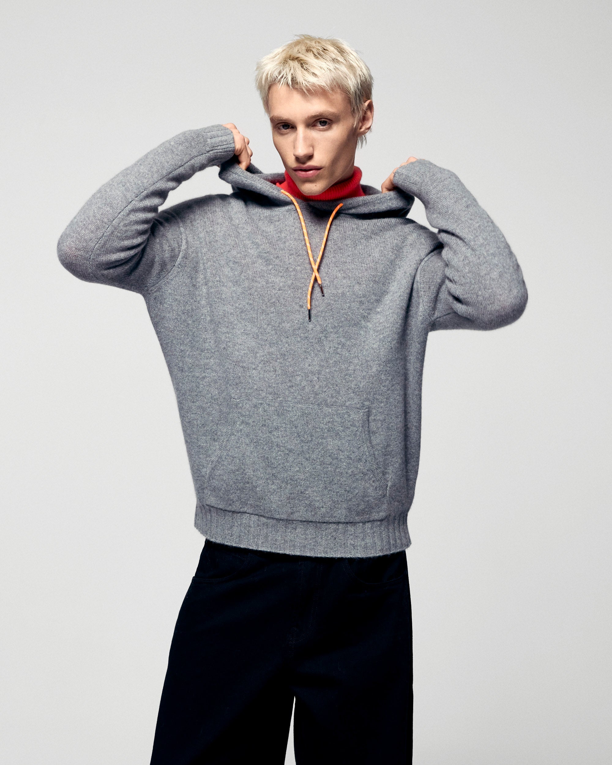 Contrasting Drawstring Hoodie (H25 / HOMME / Gris Chiné Foncé)