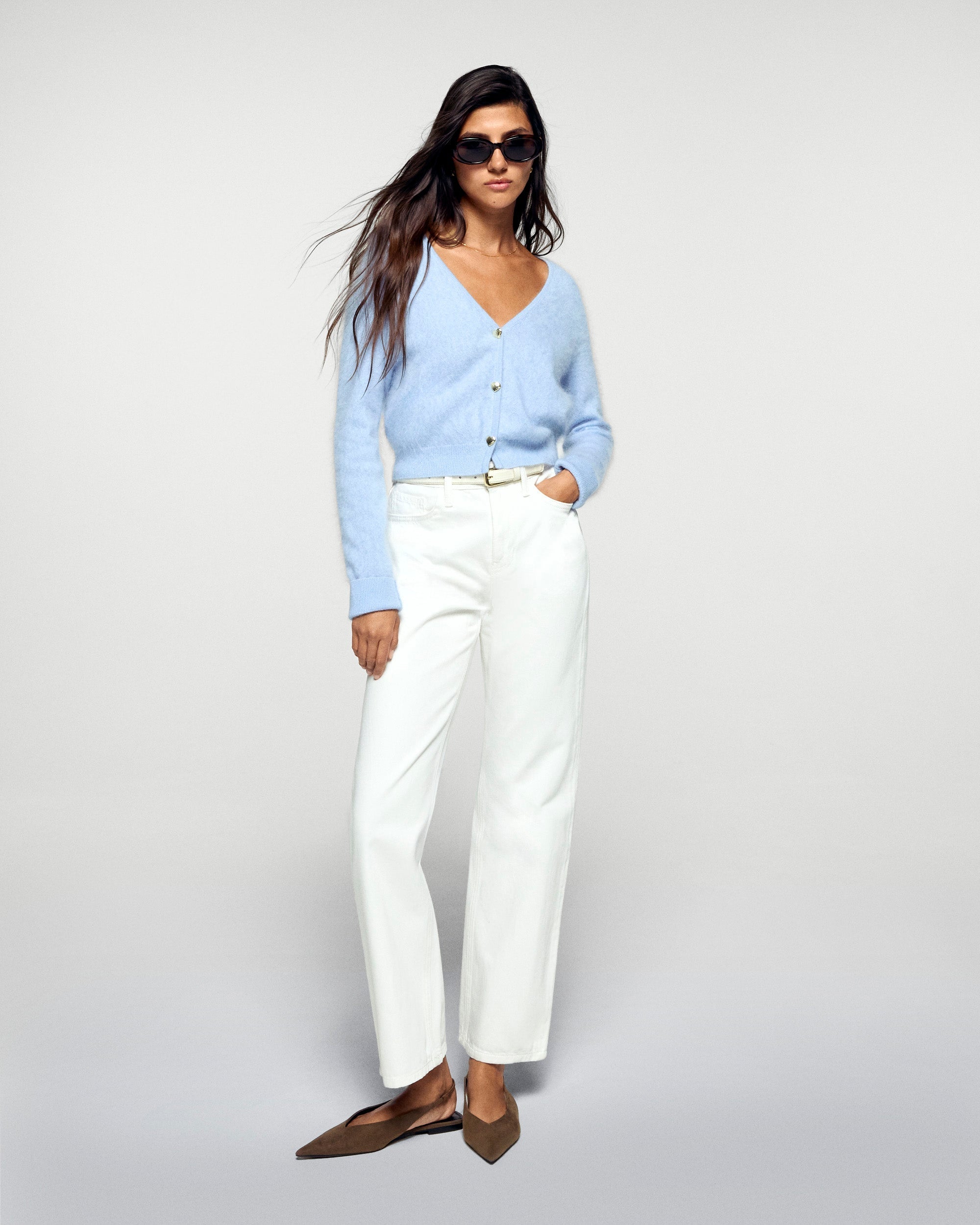 Brushed Cardigan Sweater (H25 / WOMEN / Smooth Blue)