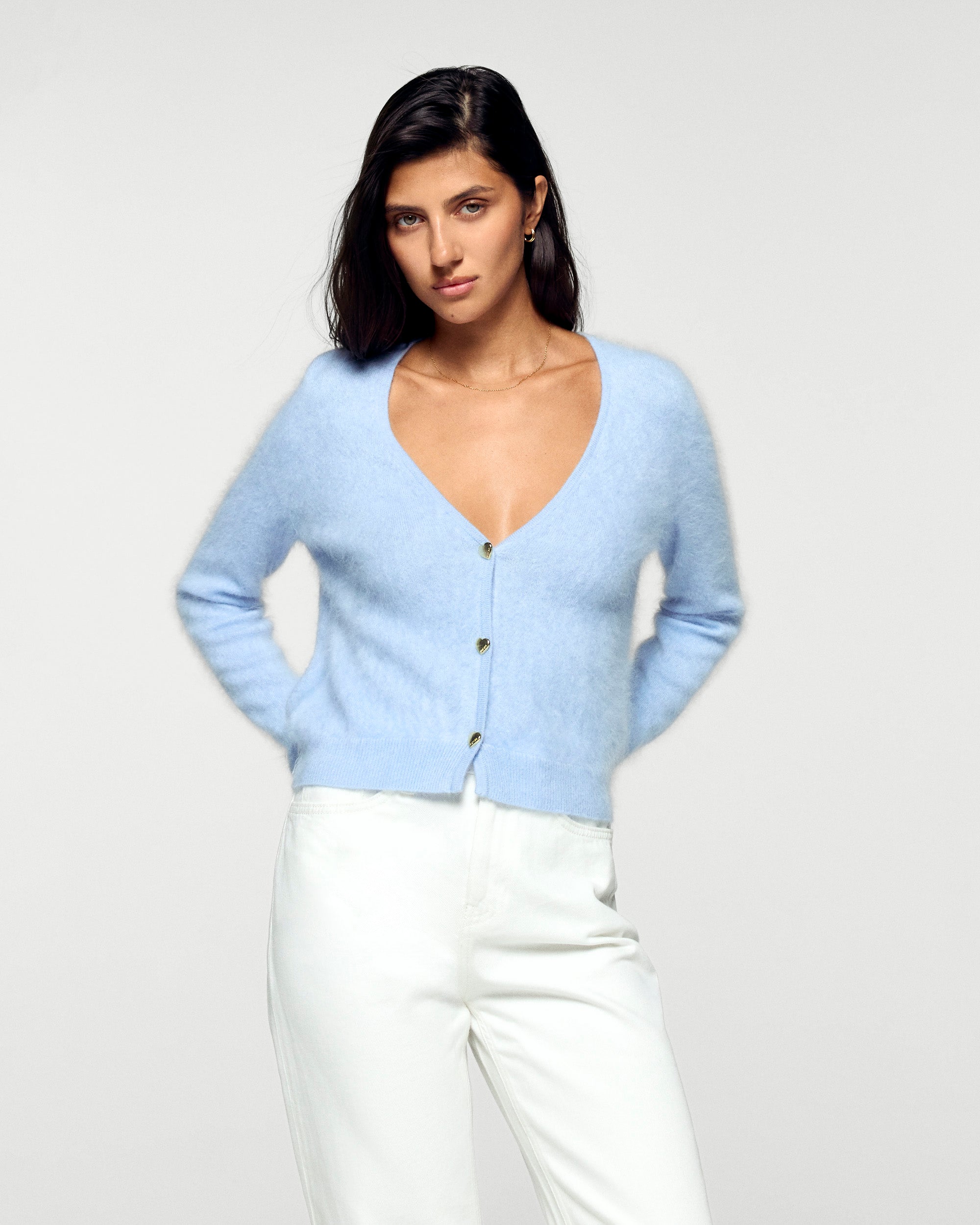 Brushed Cardigan Sweater (H25 / WOMEN / Smooth Blue)