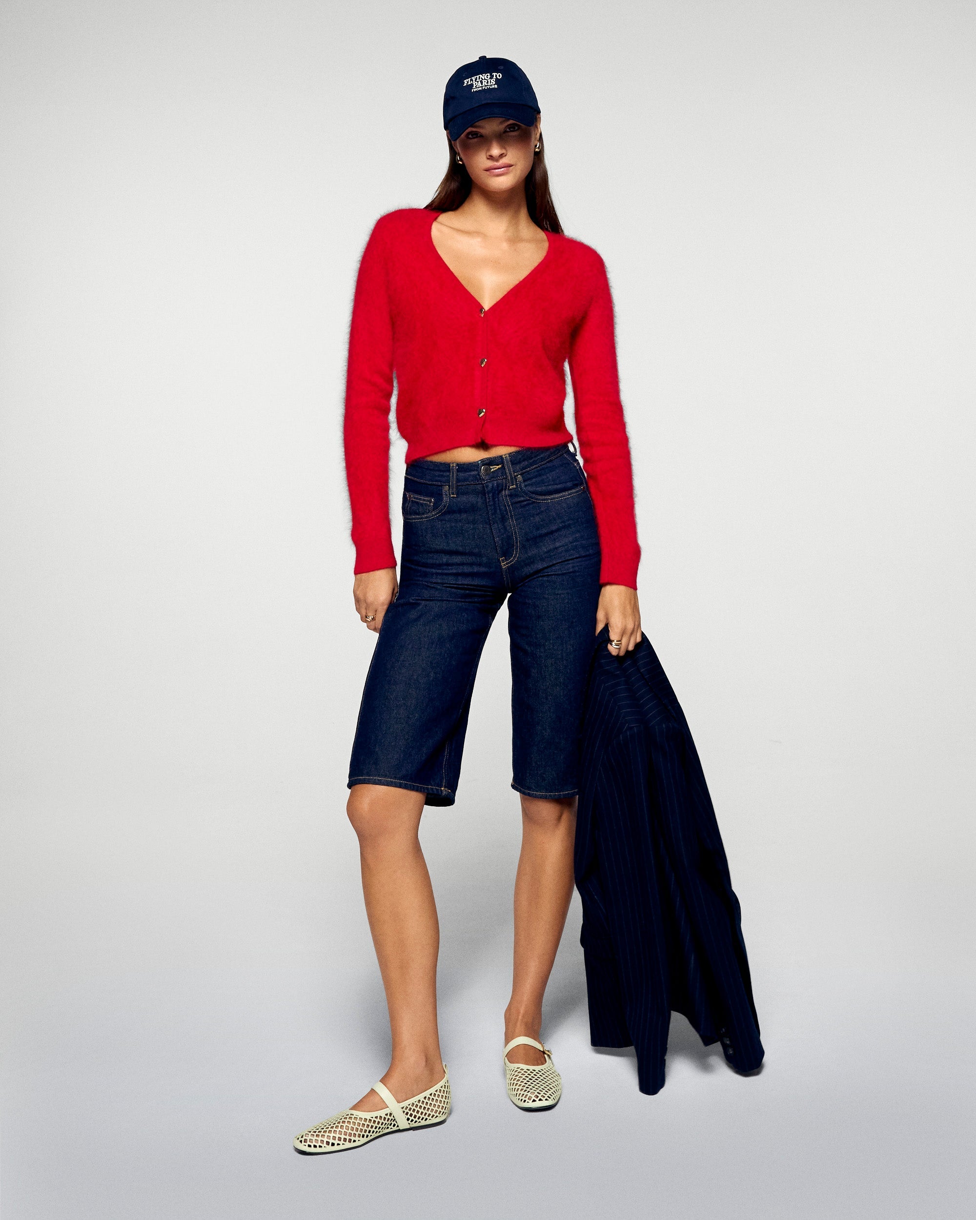 Brushed Cardigan Sweater (H25 / WOMEN / Hot Red)