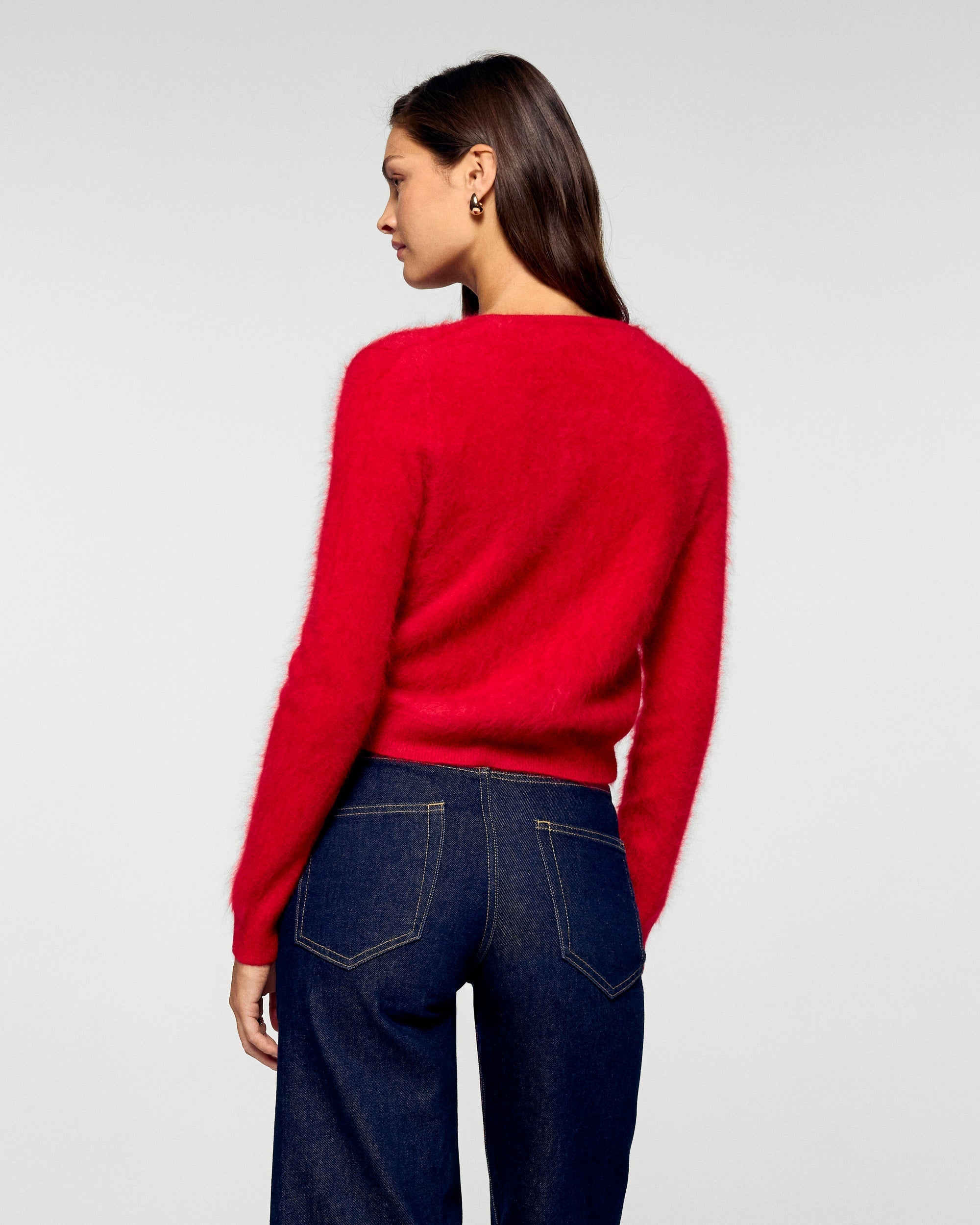 Brushed Cardigan Sweater (H25 / WOMEN / Hot Red)