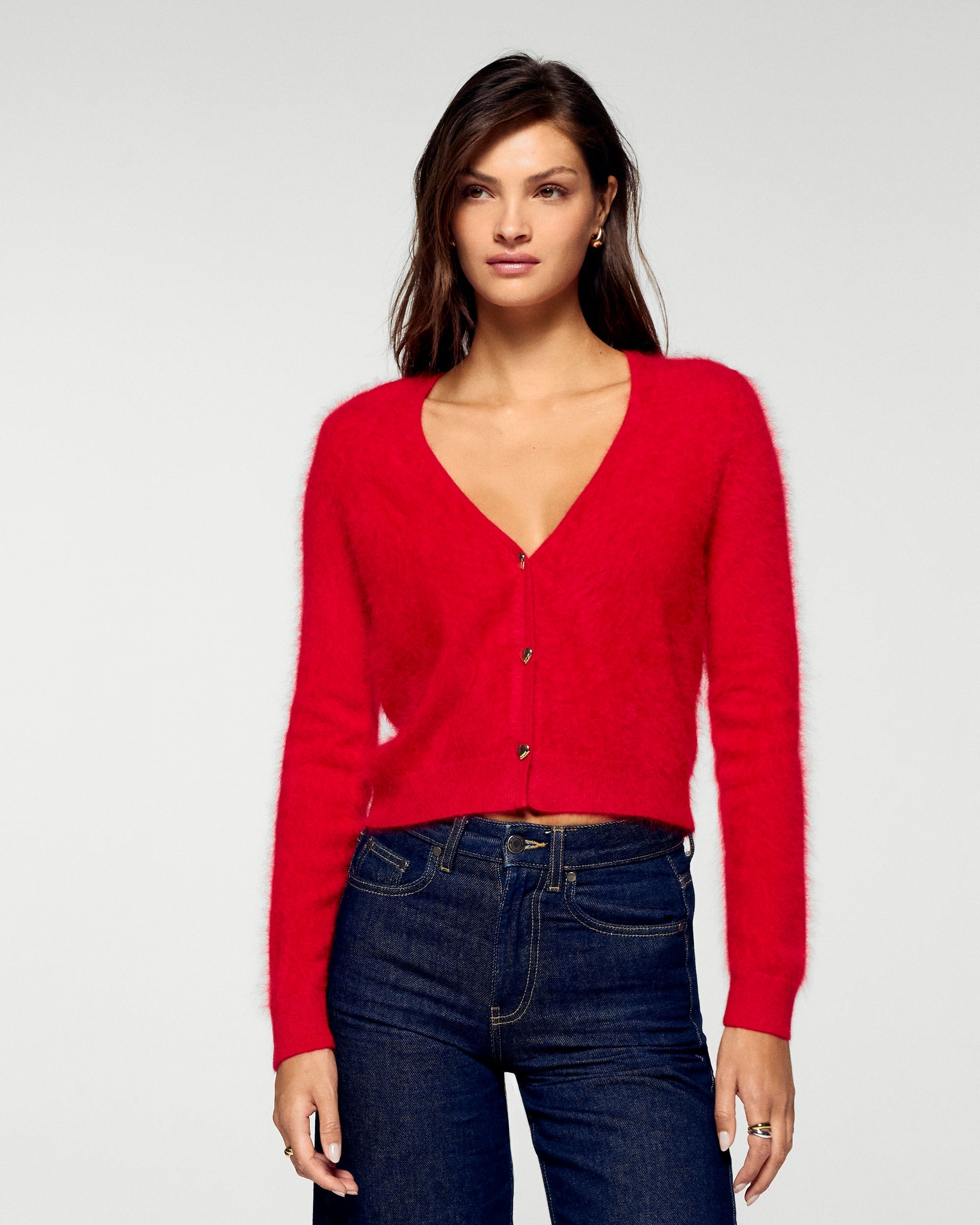 Brushed Cardigan Sweater (H25 / WOMEN / Hot Red)