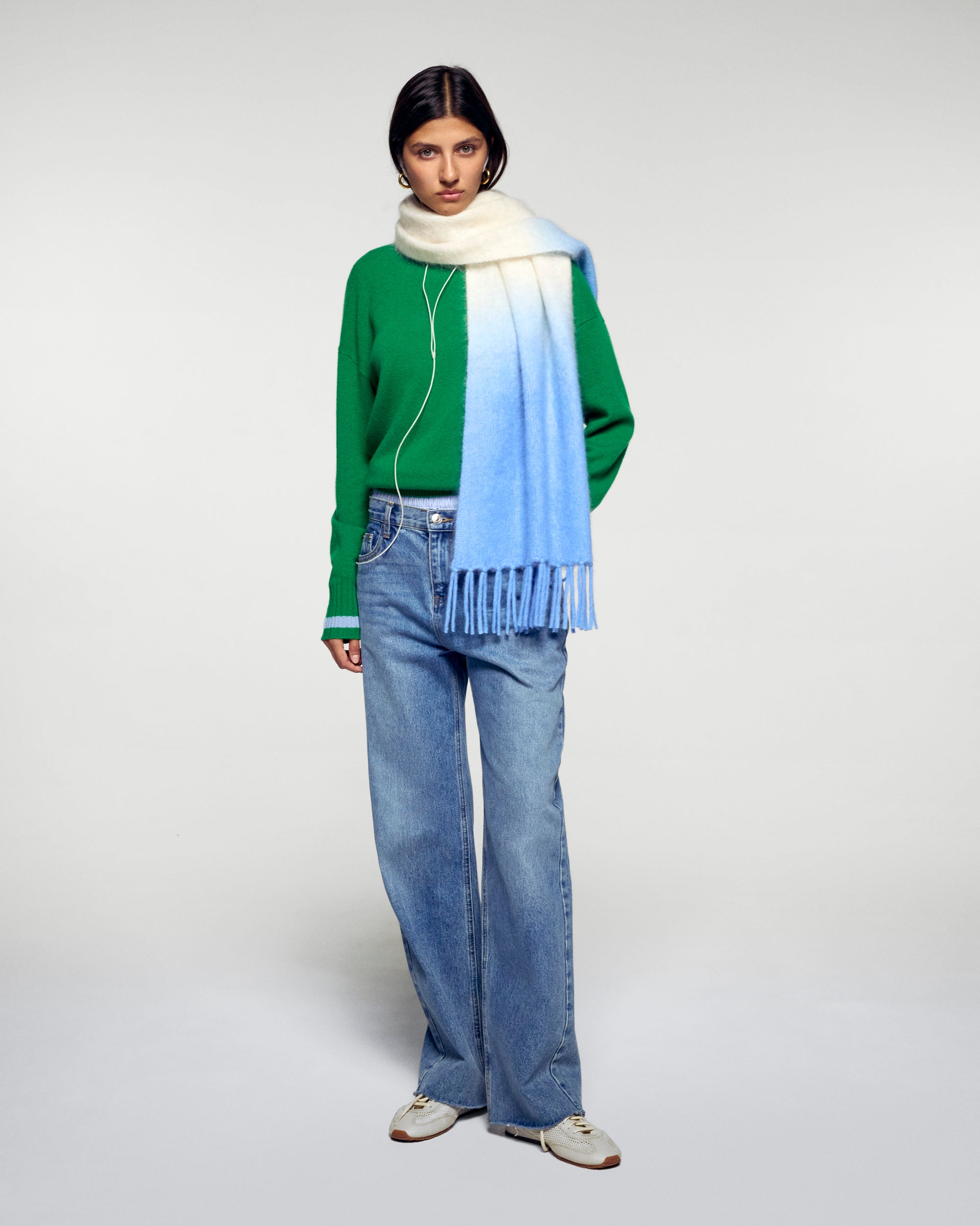 Mock Neck Sweater with Stripes (H25 / FEMME / Wild Green)