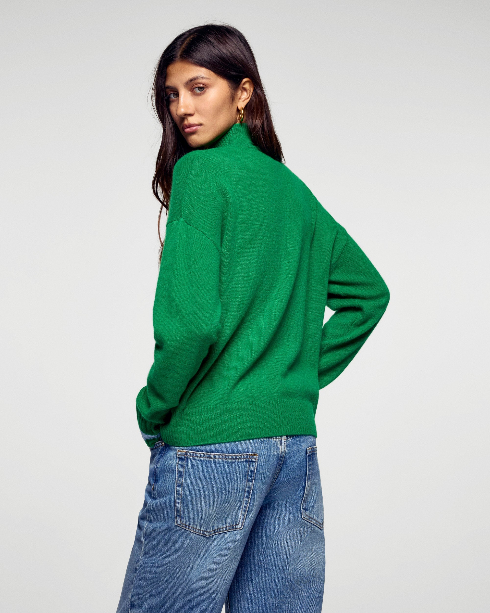 Mock Neck Sweater with Stripes (H25 / FEMME / Wild Green)