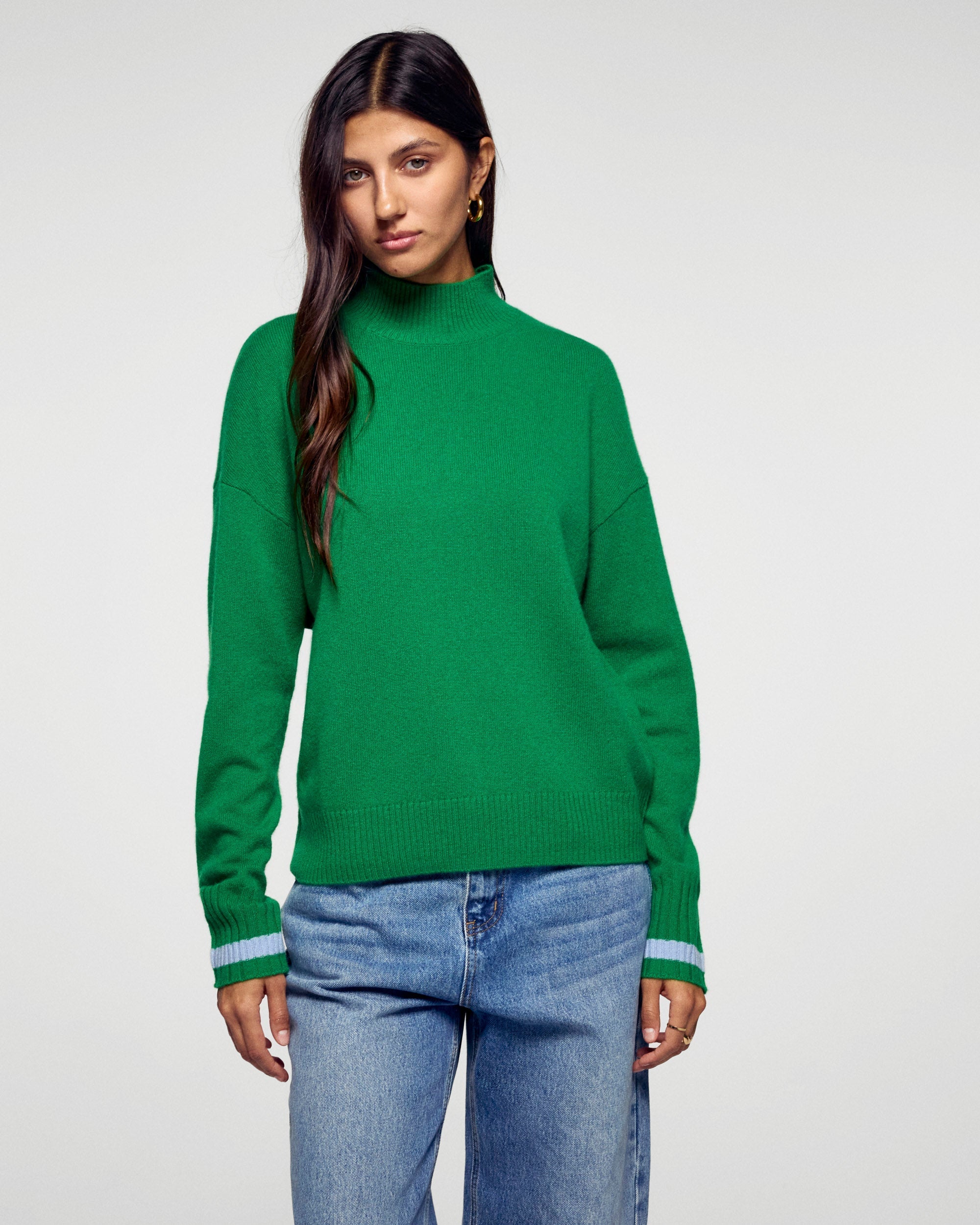 Mock Neck Sweater with Stripes (H25 / FEMME / Wild Green)