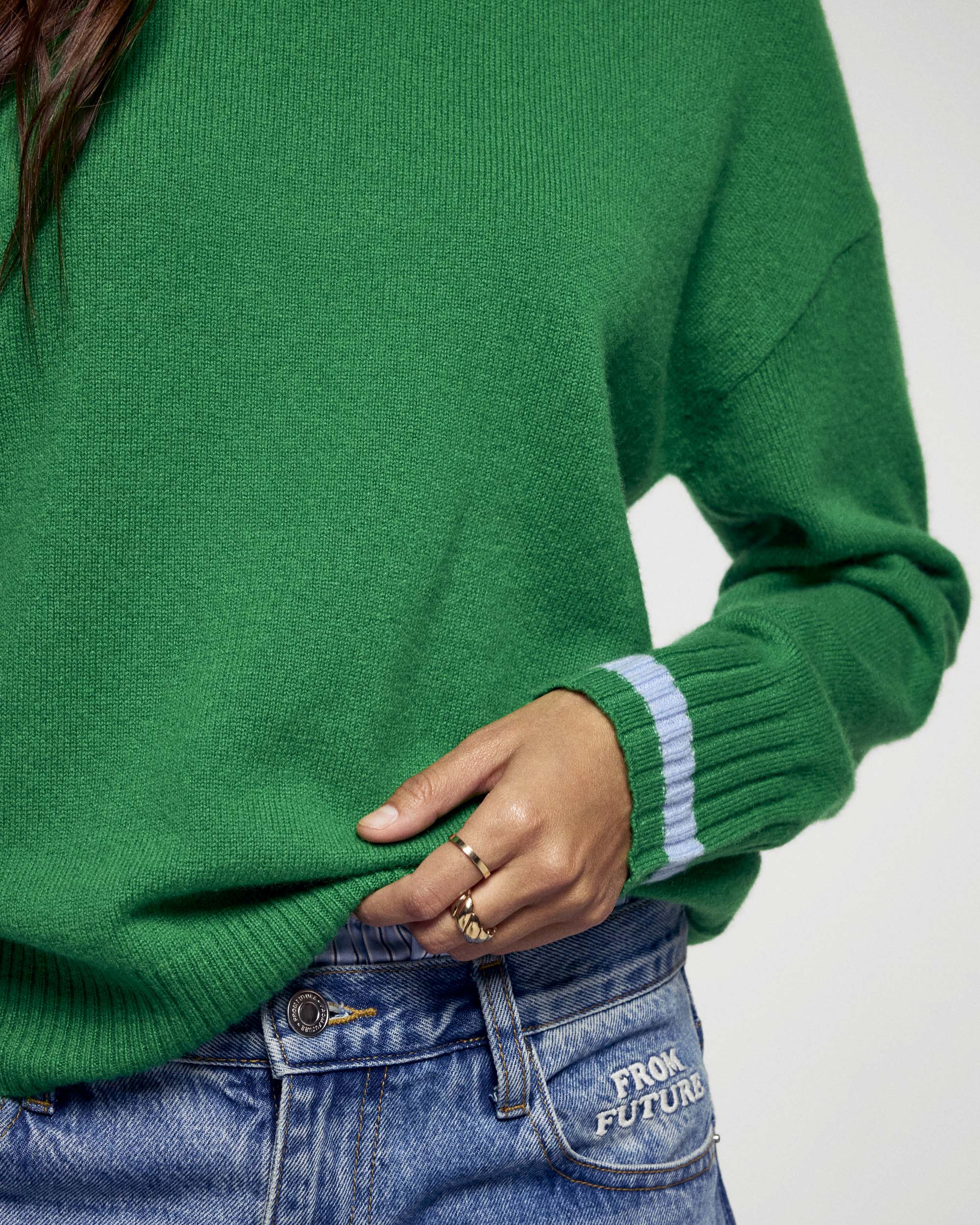 Mock Neck Sweater with Stripes (H25 / FEMME / Wild Green)