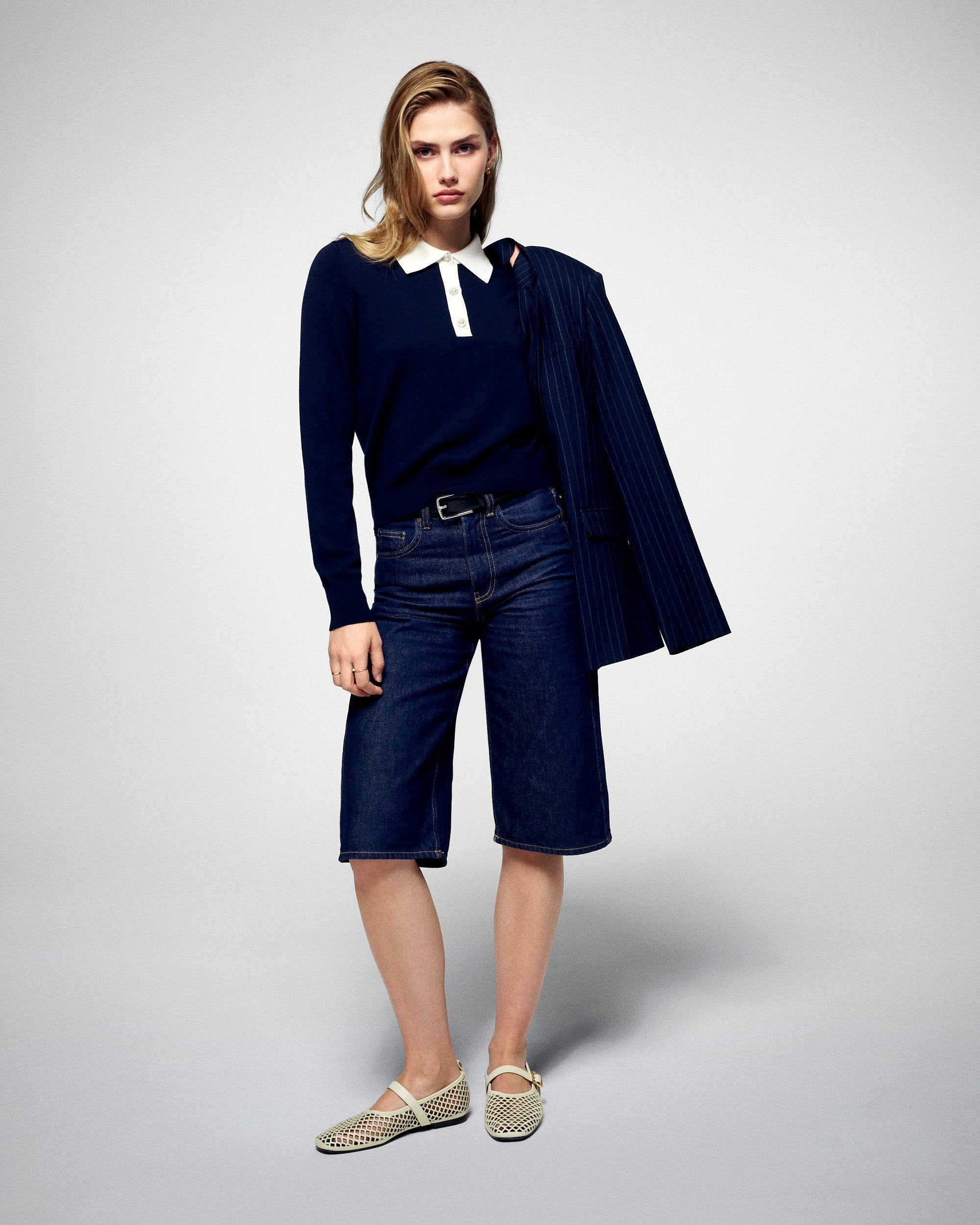Polo neck sweater (H25 / FEMME / Navy / RWS)