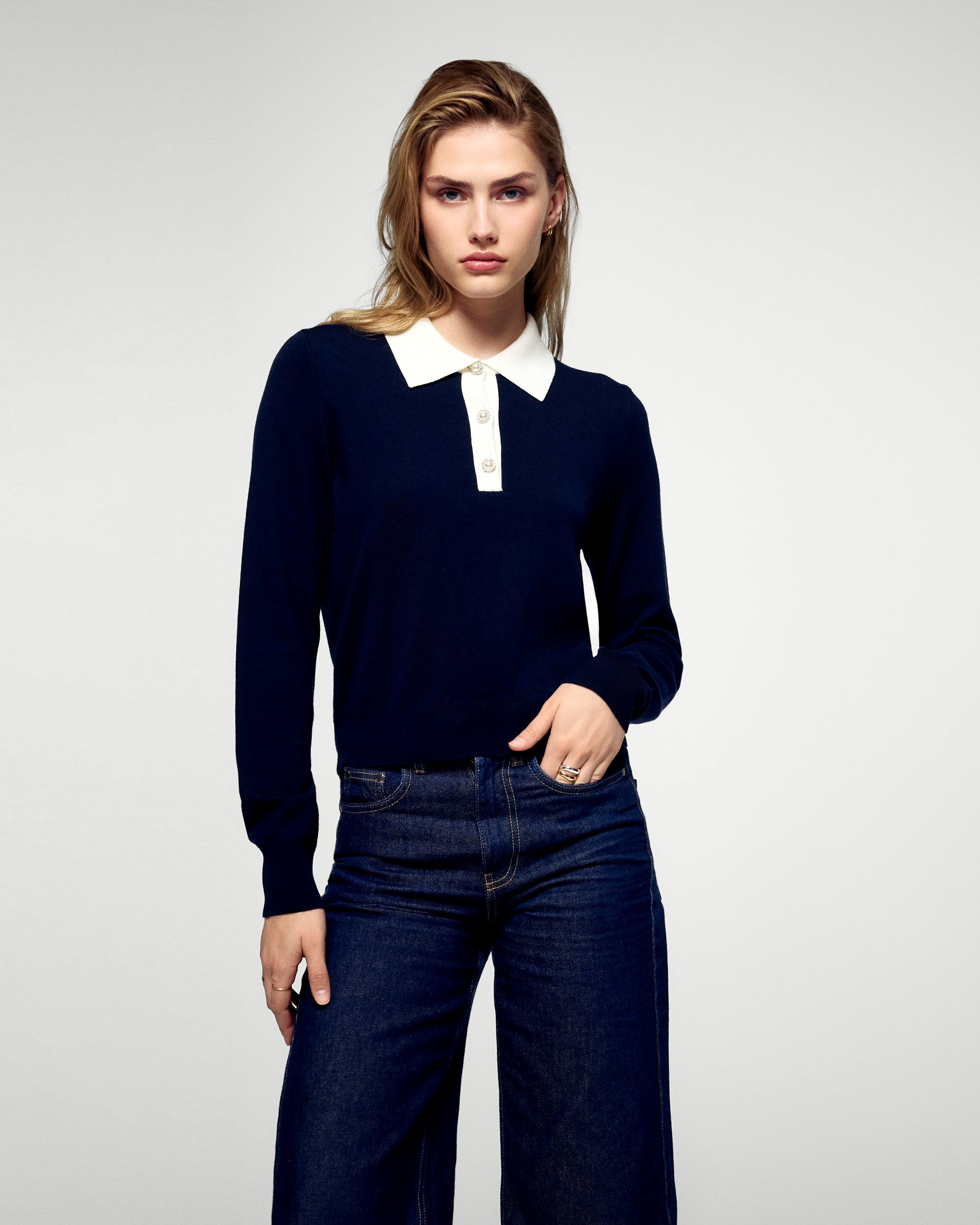 Polo neck sweater (H25 / FEMME / Navy / RWS)