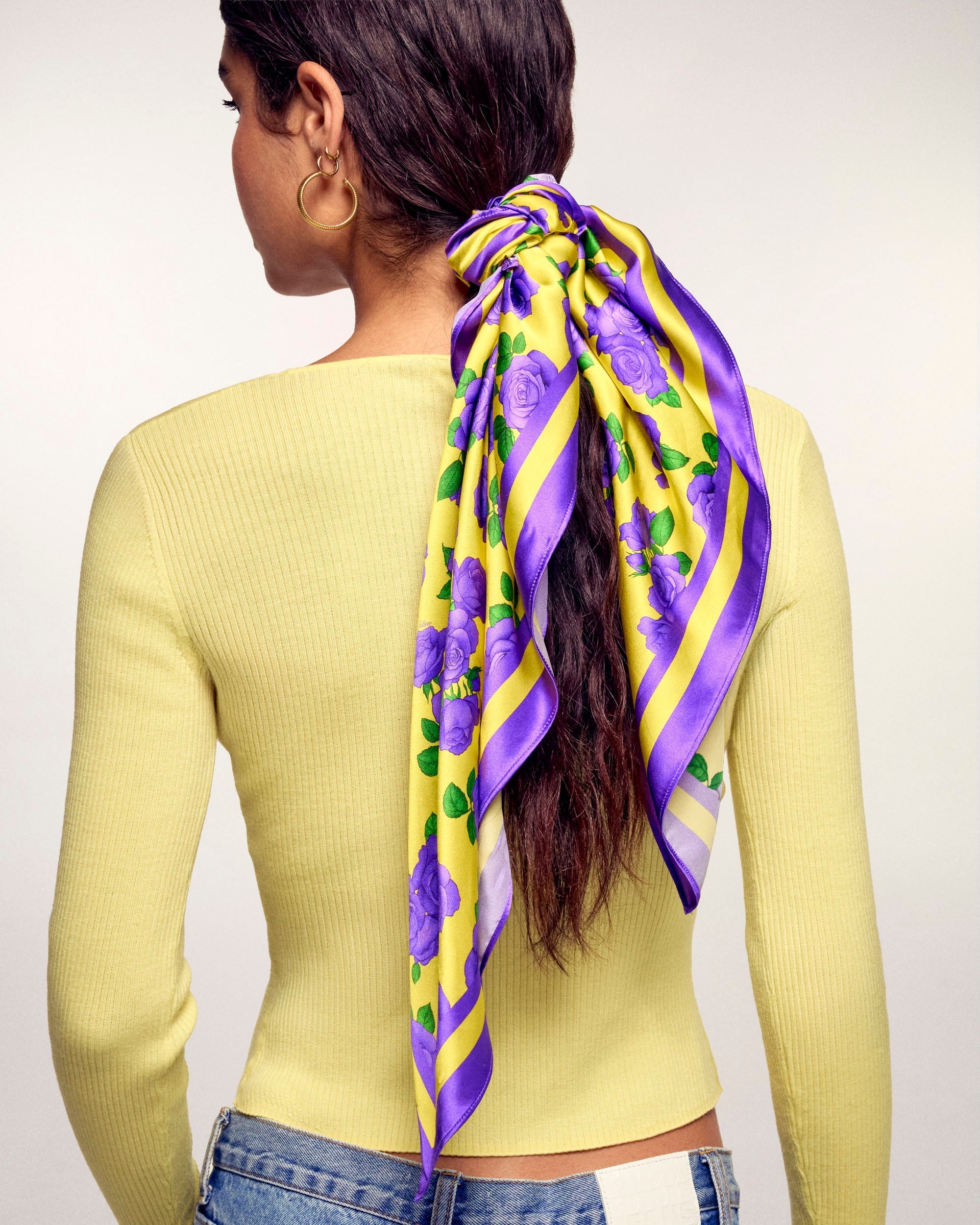 Floral Print Silk Scarf Heart Ring (S26 / ACCESSOIRES / Golden Garden )