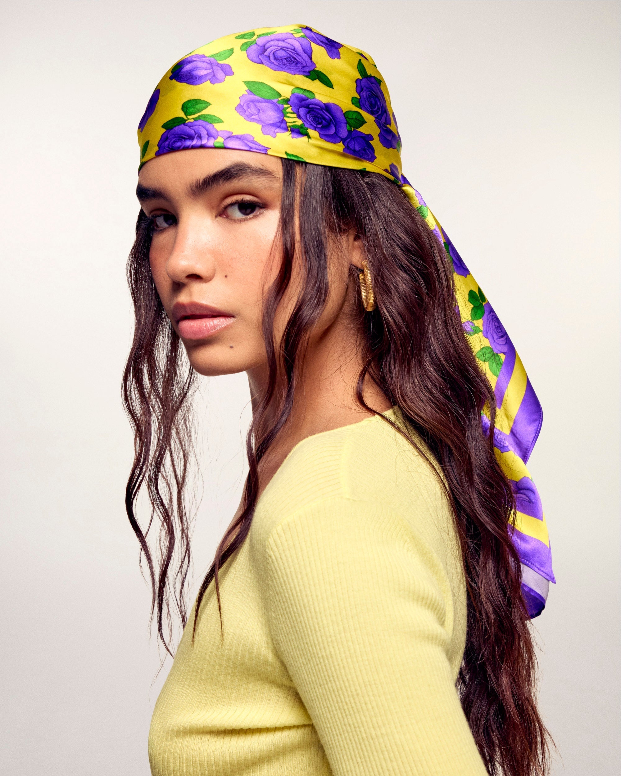 Floral Print Silk Scarf Heart Ring (S26 / ACCESSOIRES / Golden Garden )