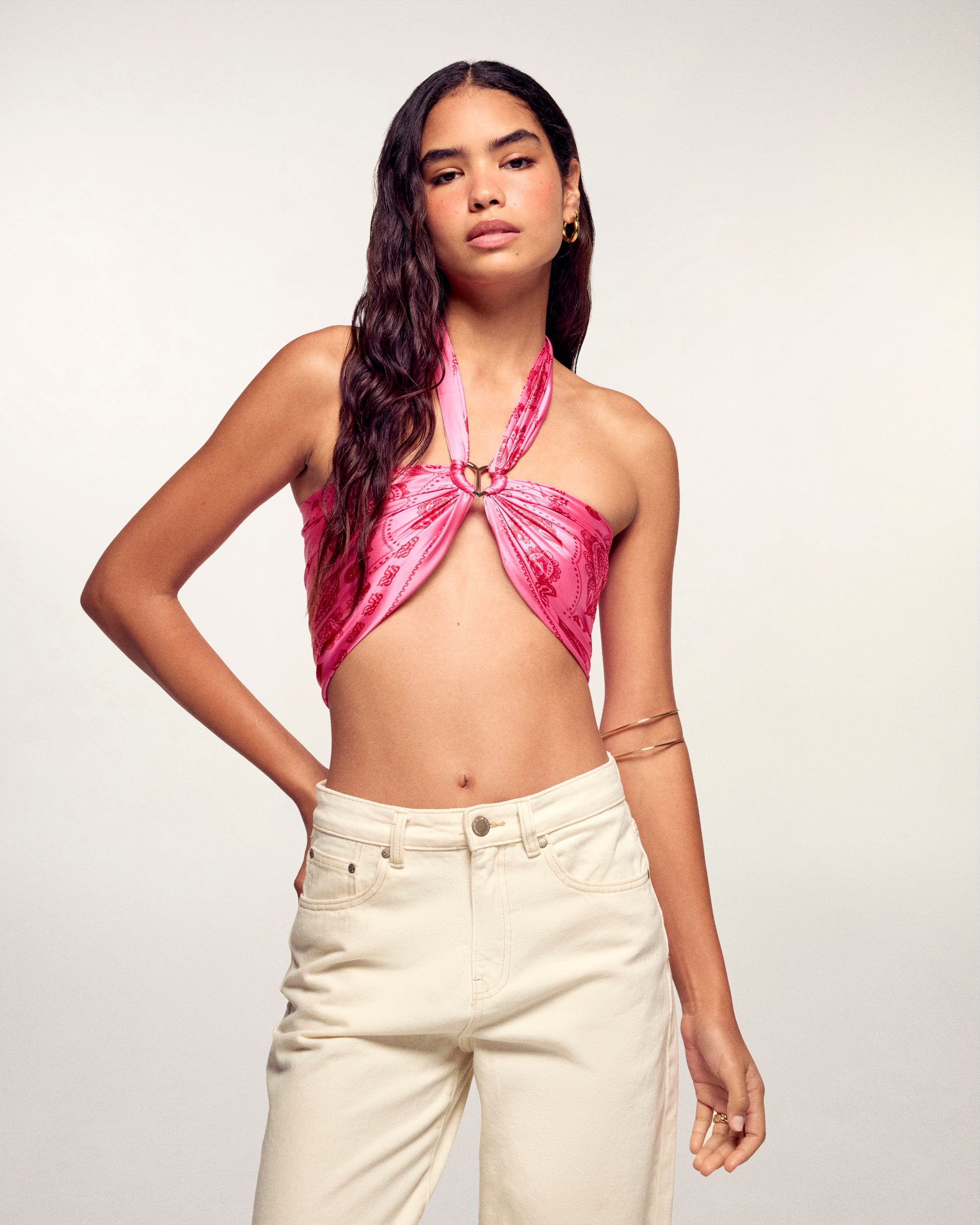 Bandana Print Silk Scarf Heart Ring (S26 / ACCESSOIRES / Forever Pink)