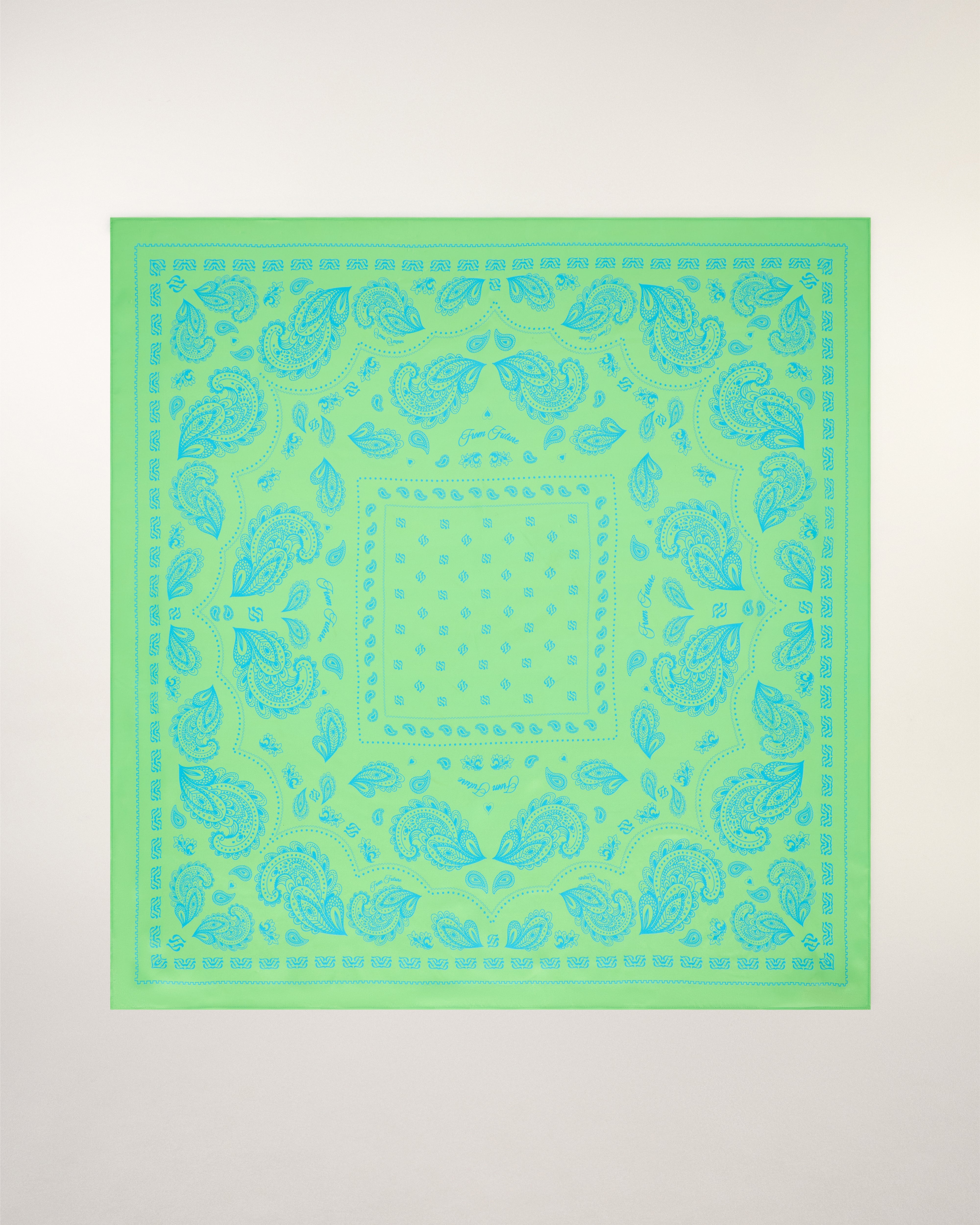 Bandana Print Silk Scarf Heart Ring (S26 / ACCESSOIRES / Star Green)