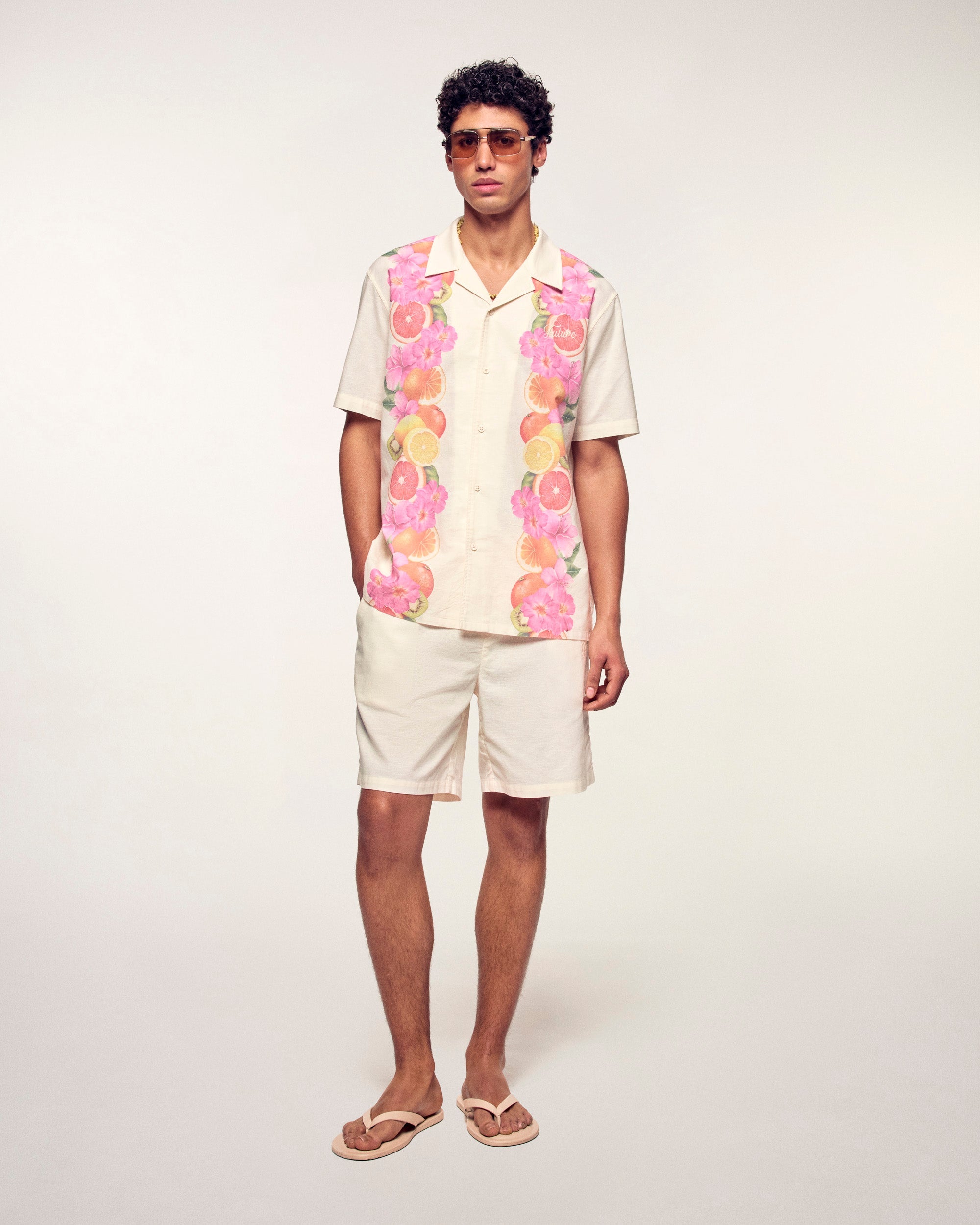 Short Sleeved Frieze Print Shirt (S26 / HOMME / Ecru)