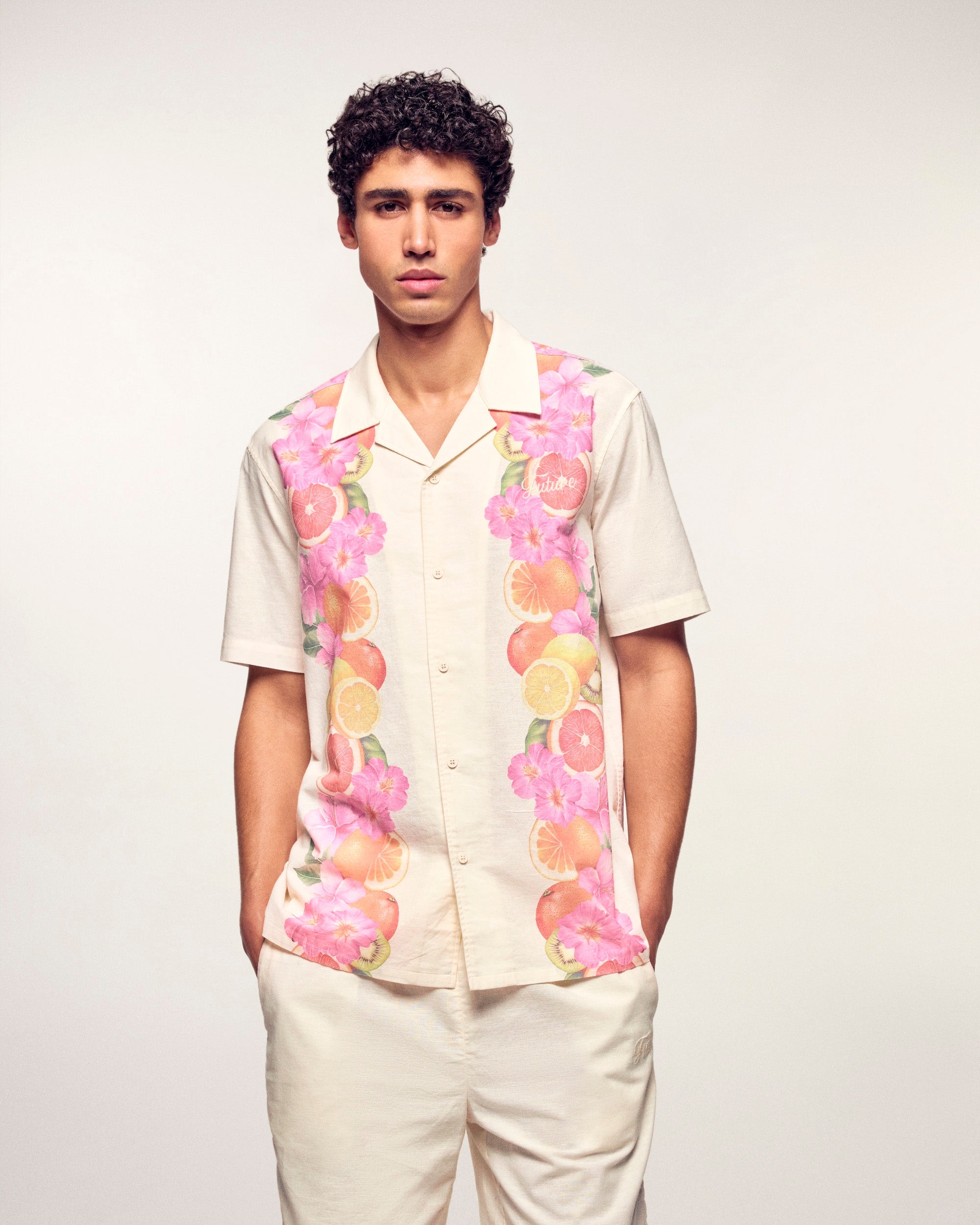 Short Sleeved Frieze Print Shirt (S26 / HOMME / Ecru)