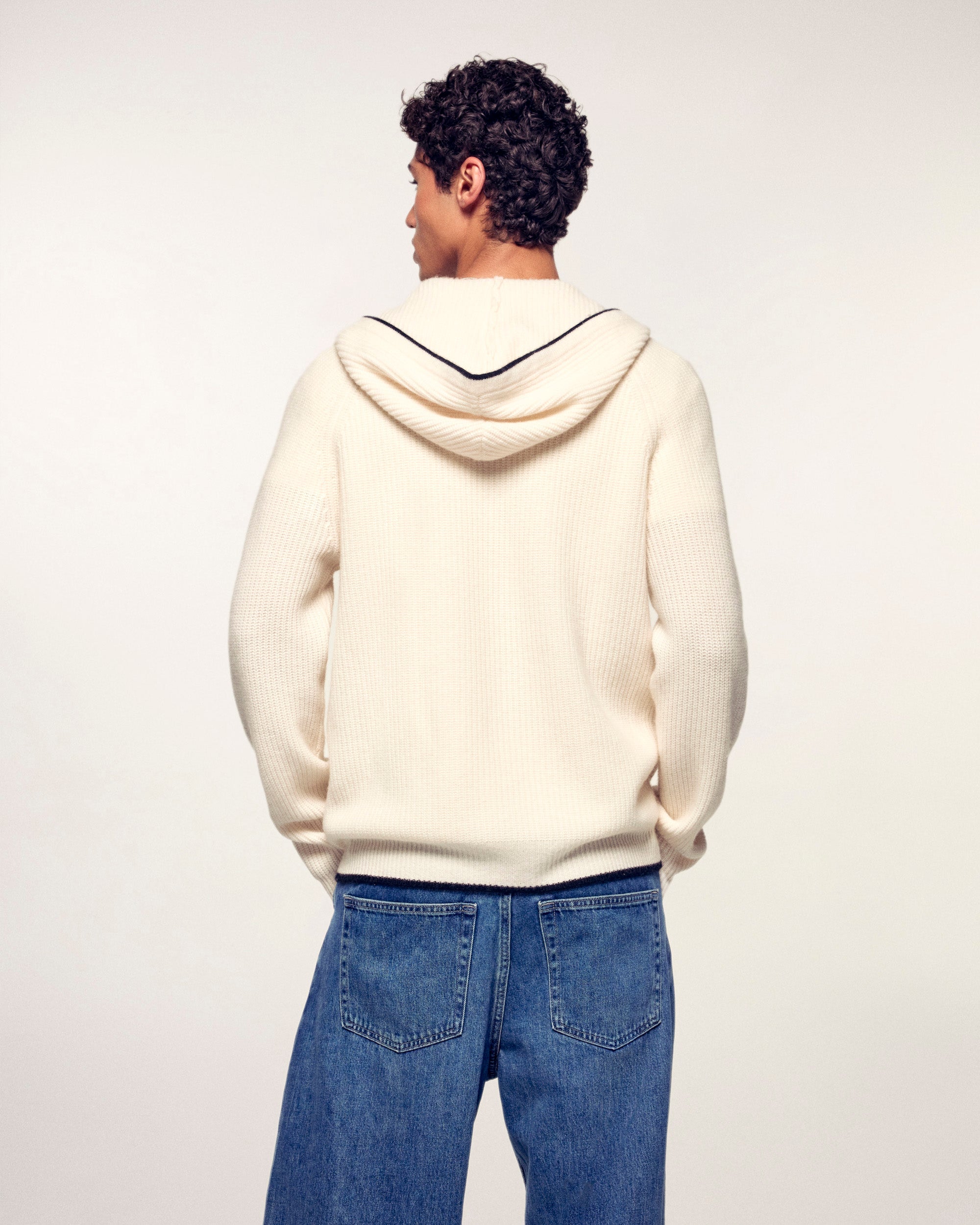 Contrasting Ribbed Hoodie "FF" Embroidery (S26/ HOMME/ Sable)