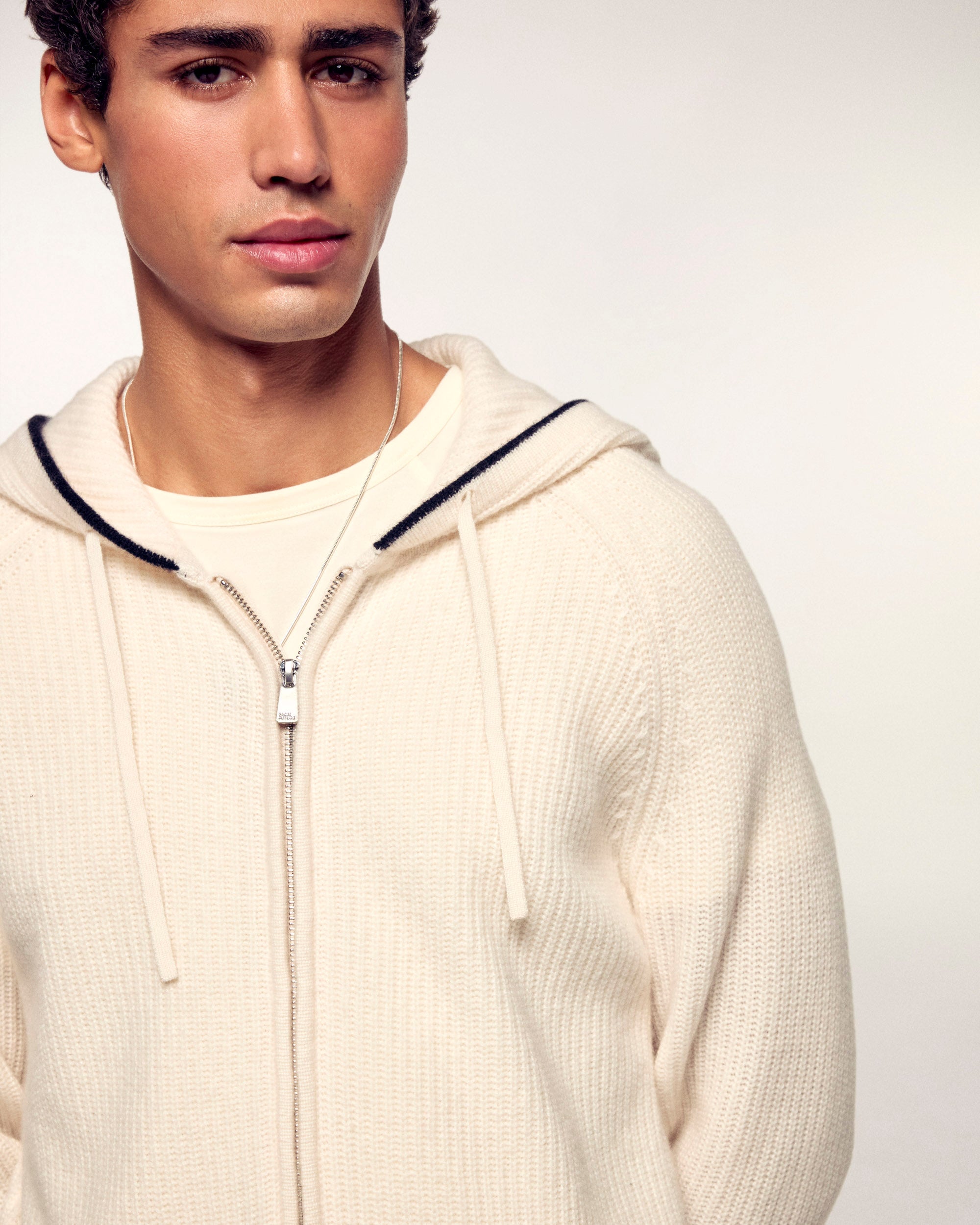 Contrasting Ribbed Hoodie "FF" Embroidery (S26/ HOMME/ Sable)
