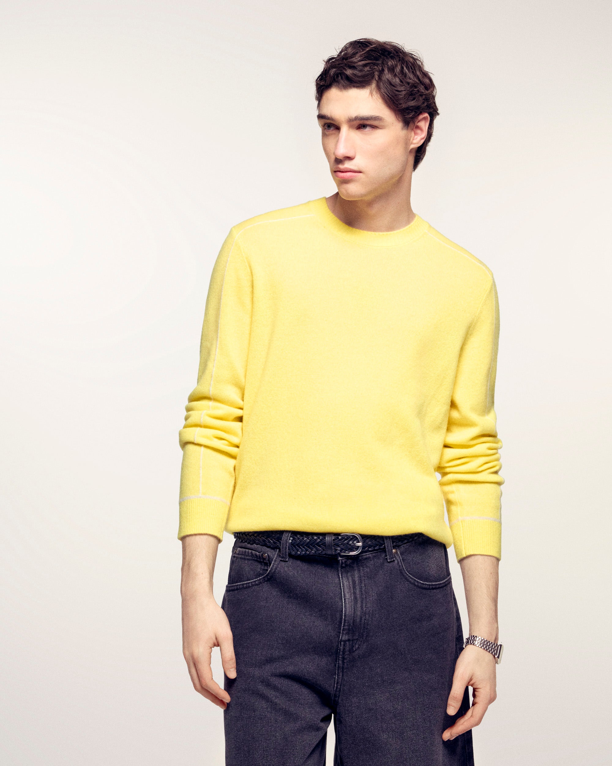 Contrasting Trim Crew Neck Sweater (S26/ HOMME/ Star Yellow)