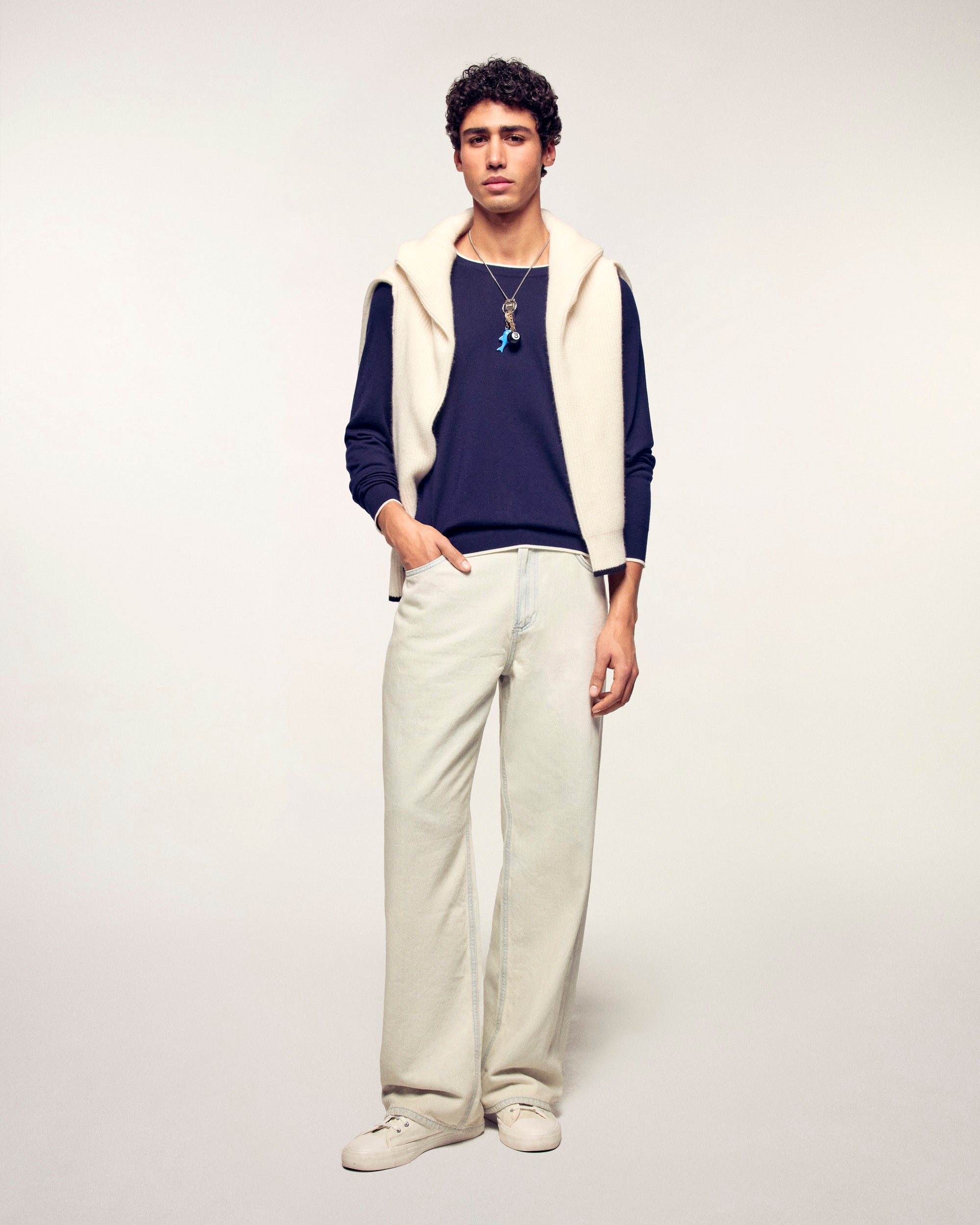 Contrast Trim Crewneck Sweater (S26 / HOMME / Navy / RWS)