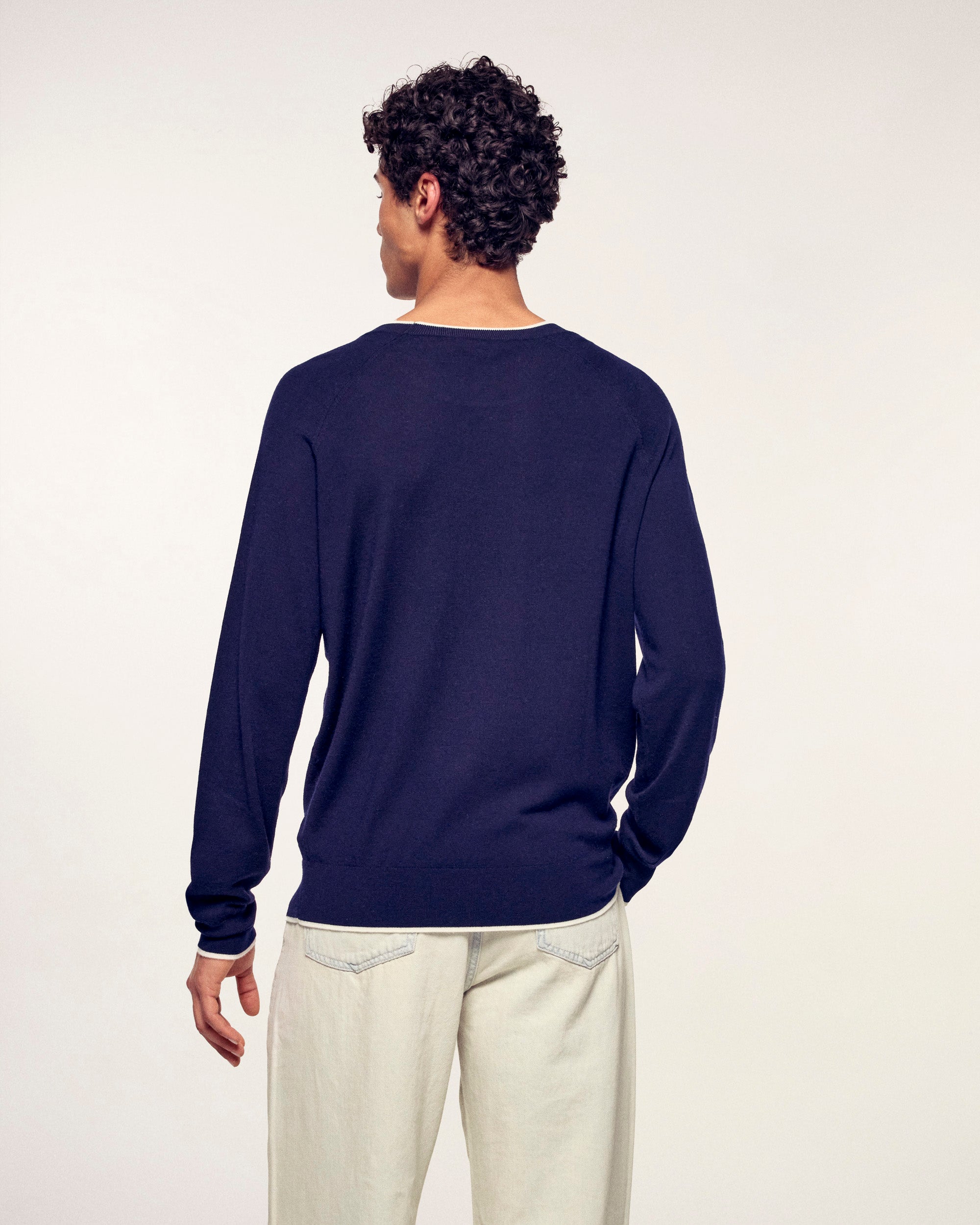 Contrast Trim Crewneck Sweater (S26 / HOMME / Navy / RWS)