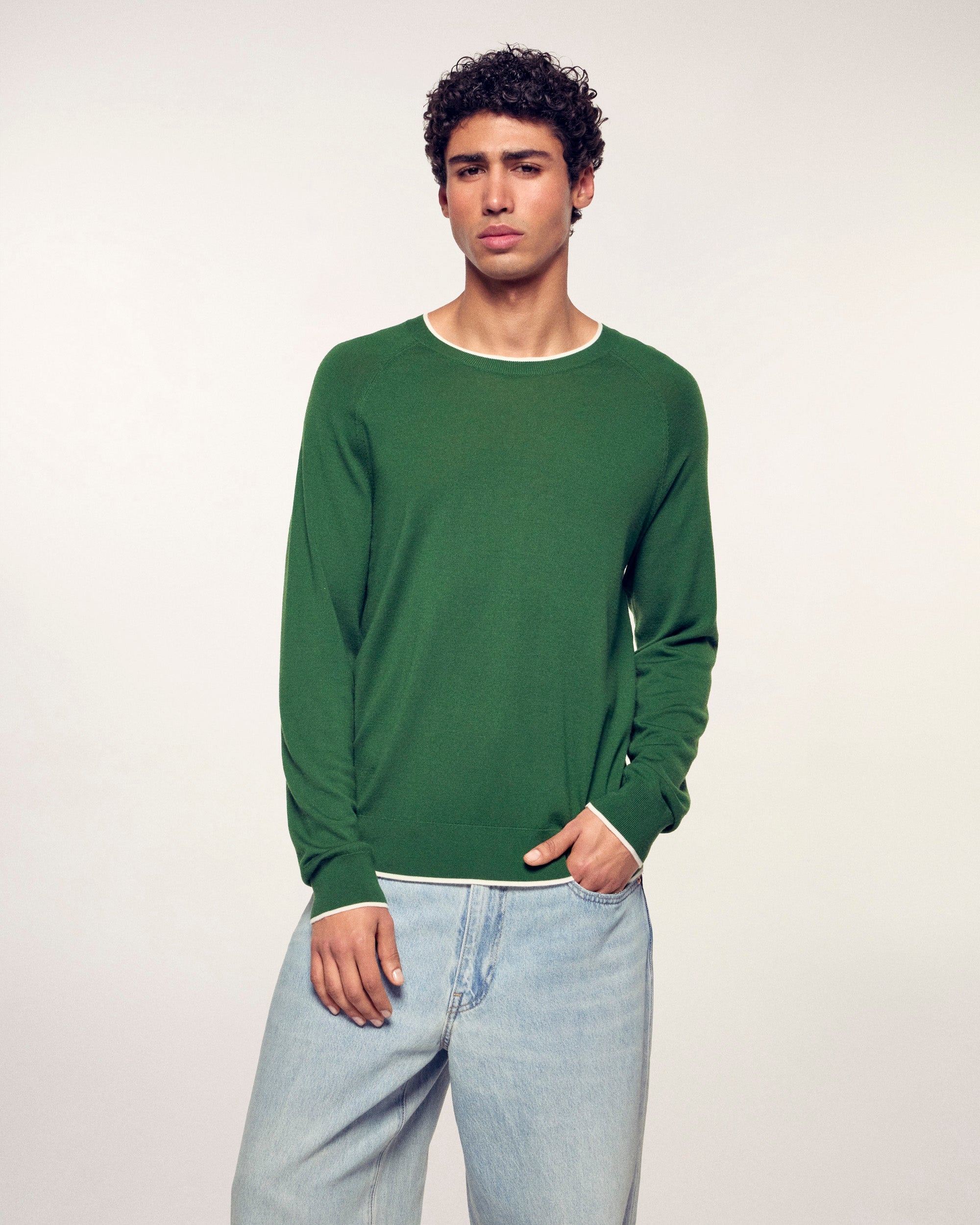 Contrast Trim Crewneck Sweater (S26 / HOMME / Summer Kaki / RWS)
