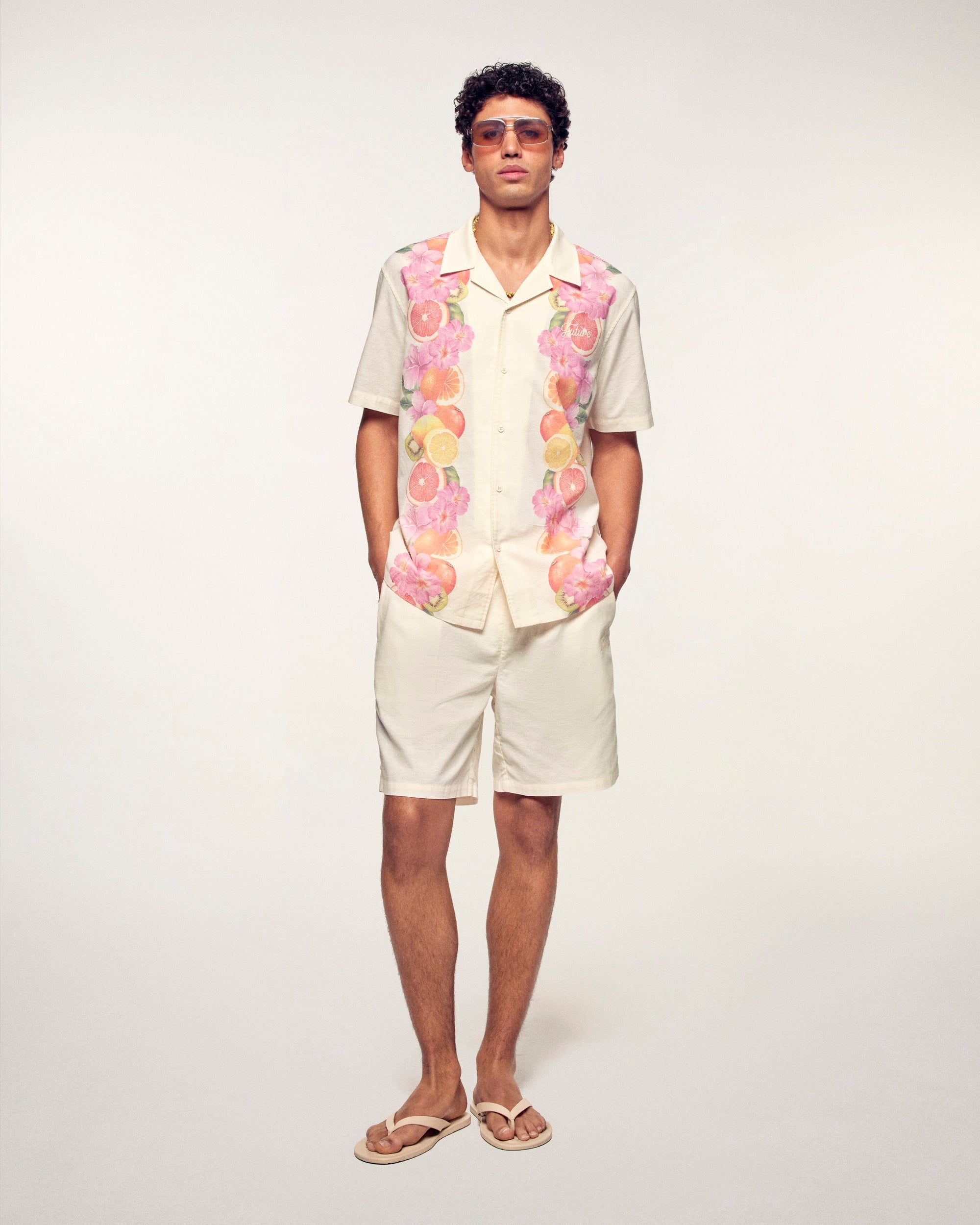 "Future" Embroidered Shorts (S26 / HOMME / Ecru)