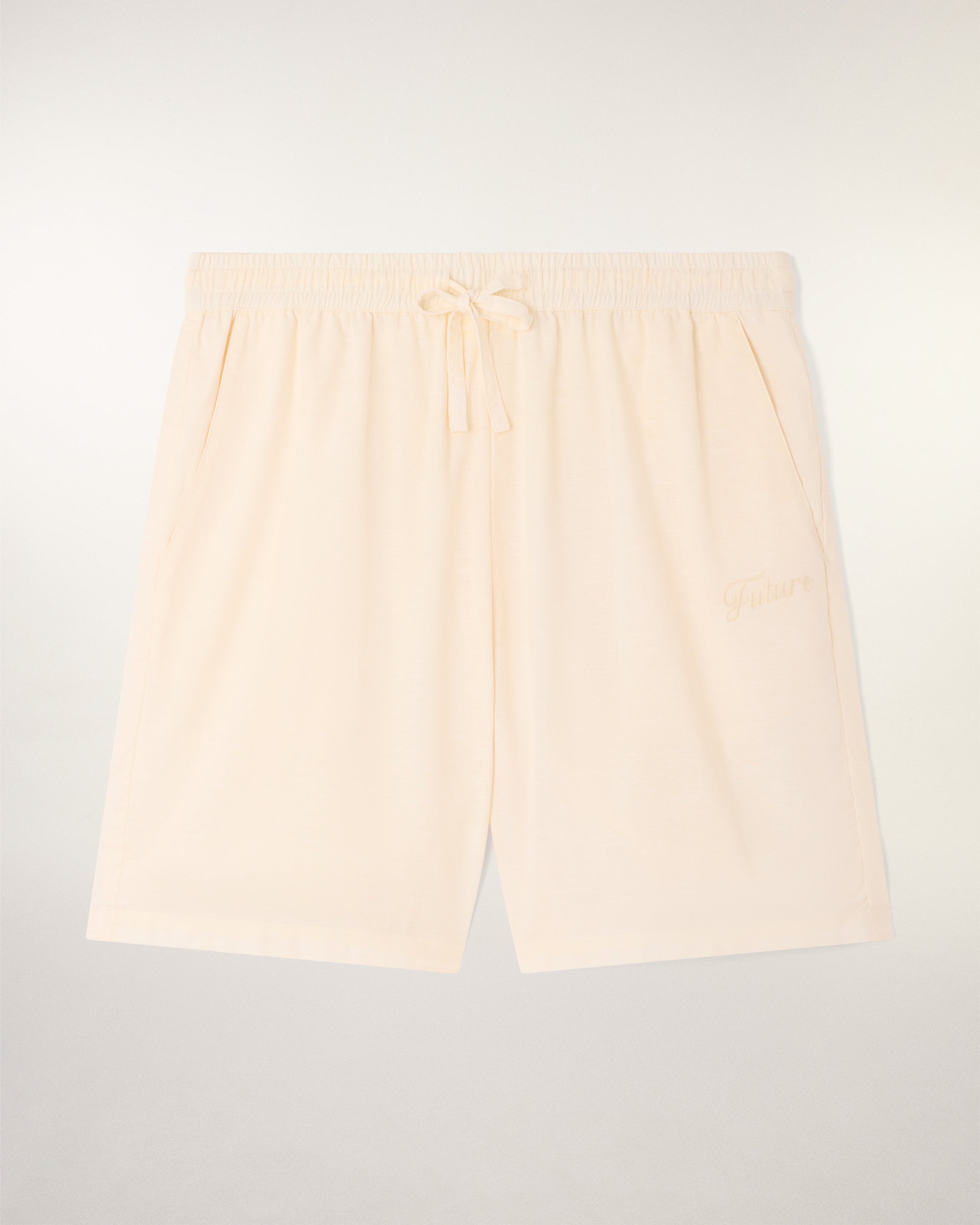 "Future" Embroidered Shorts (S26 / HOMME / Ecru)