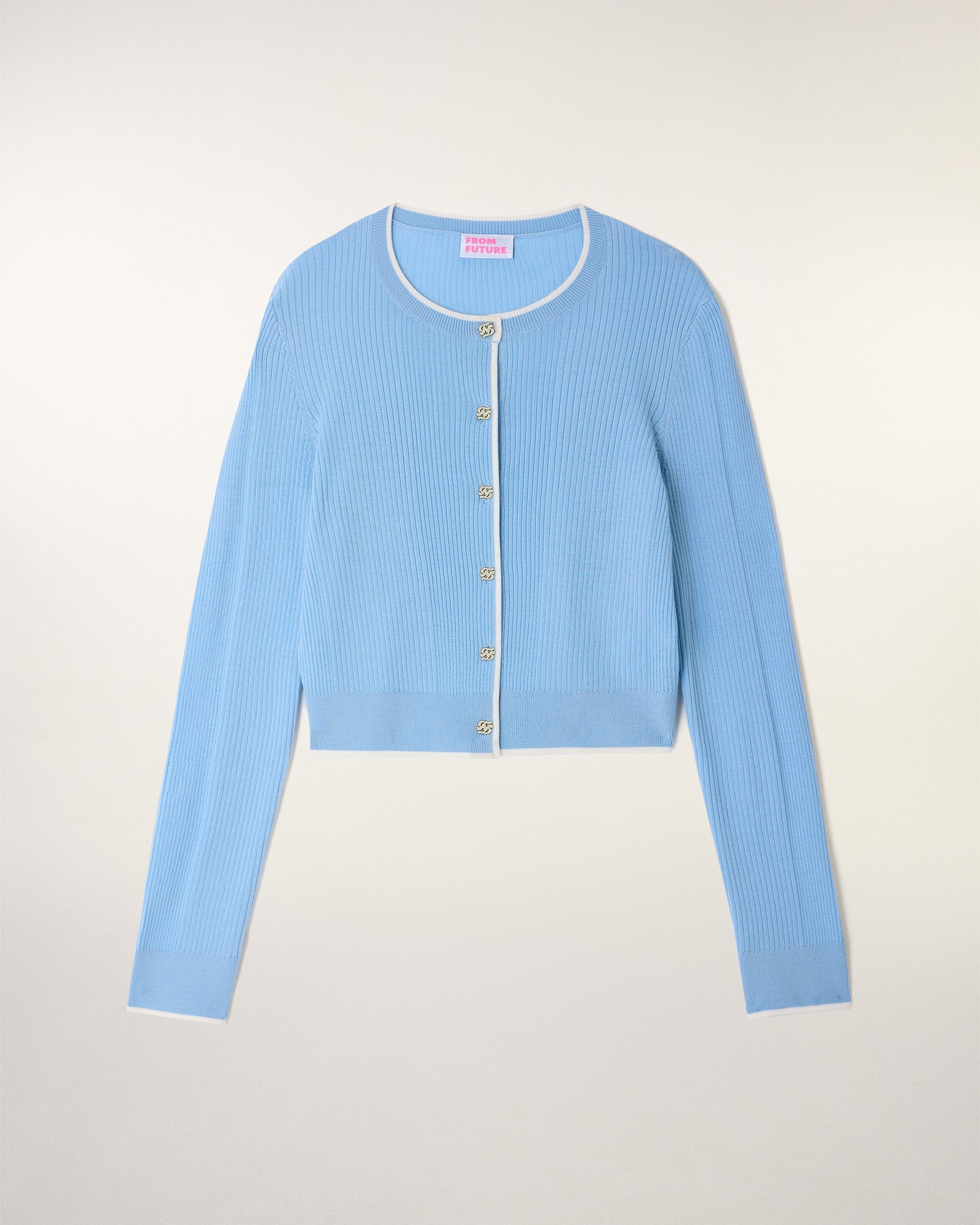 FF Gold Plate Button Cardigan (S26 / FEMME / Baby Blue)