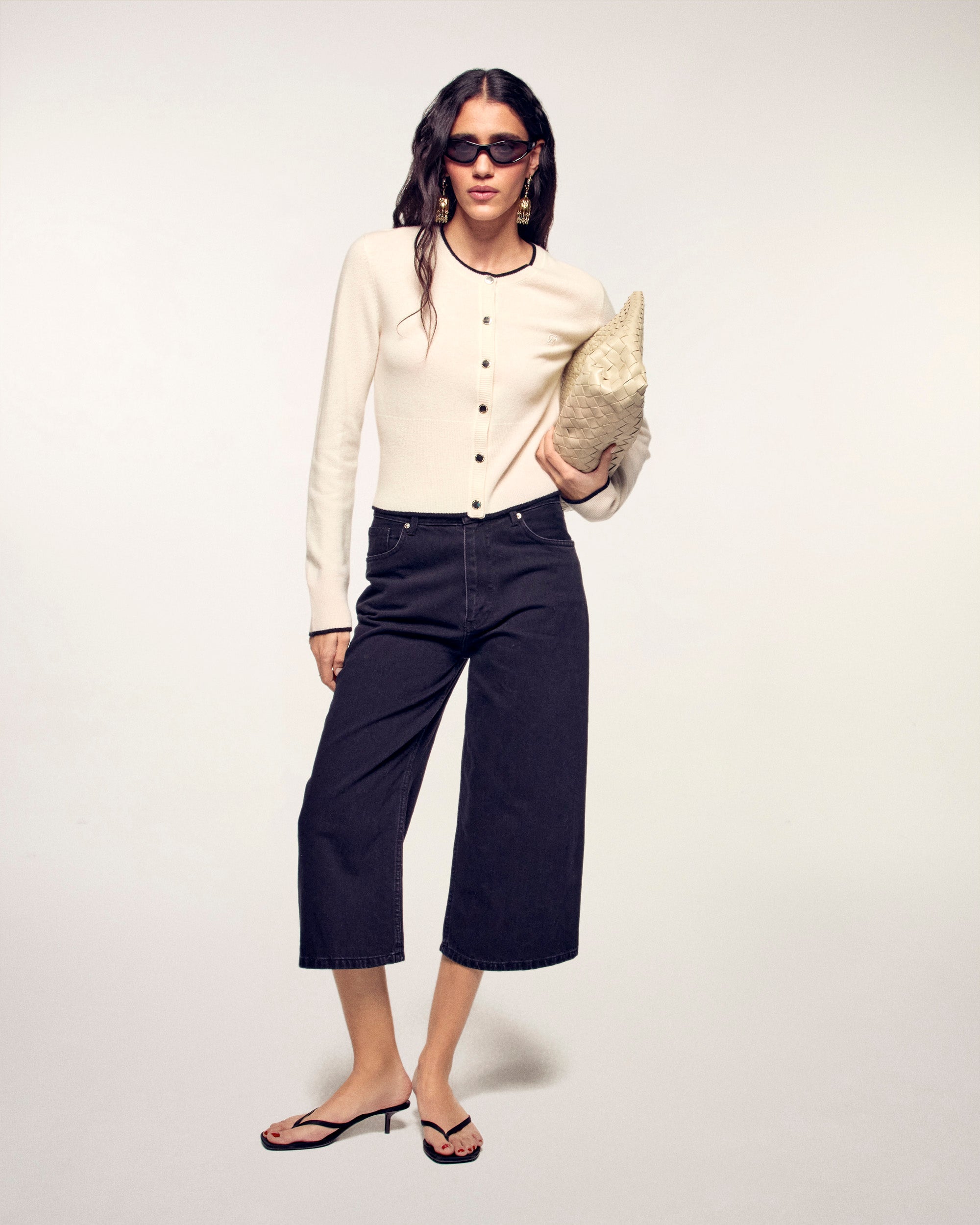 Contrast Trim Cashmere Cardigan (S26 / FEMME / Ecru)