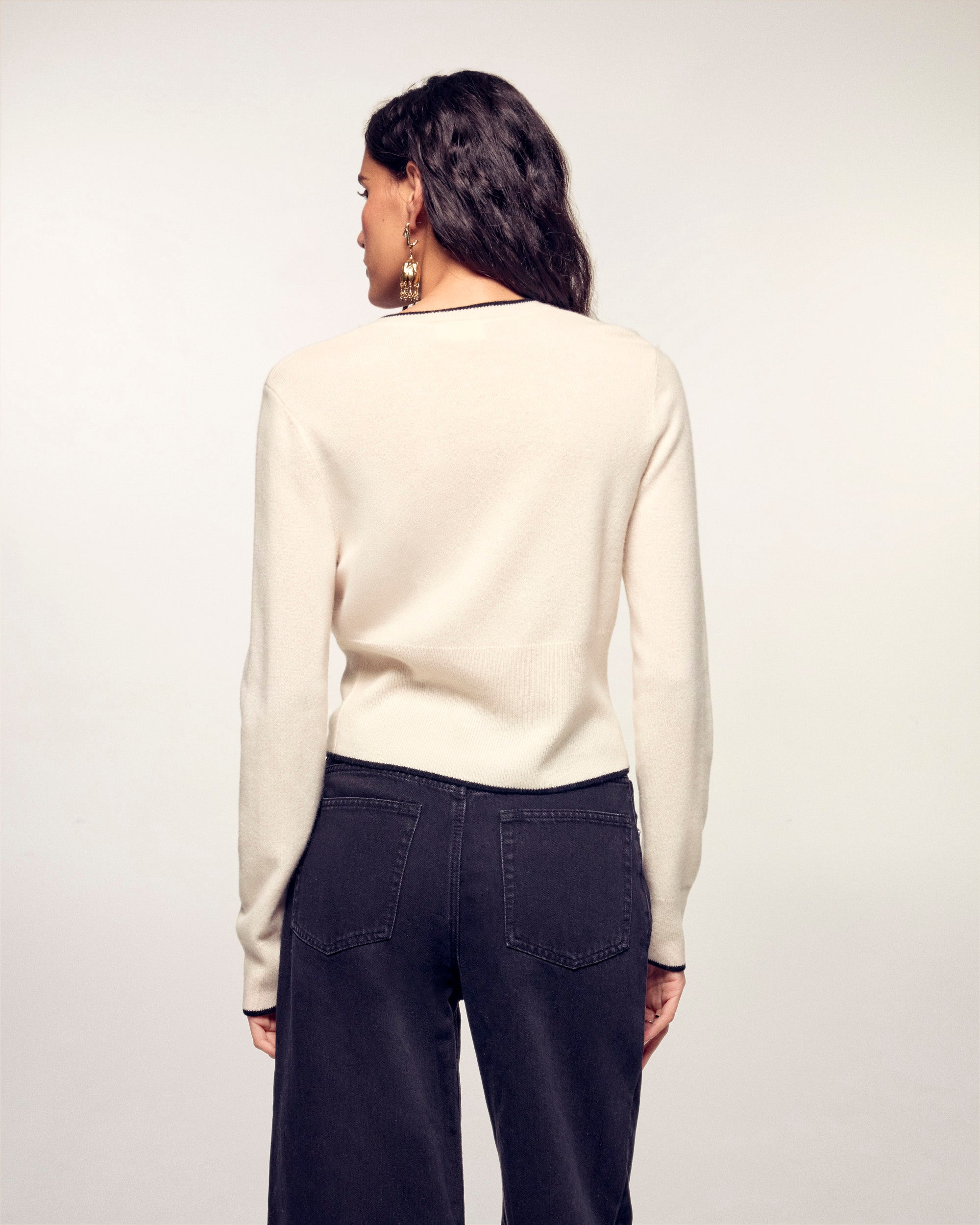 Contrast Trim Cashmere Cardigan (S26 / FEMME / Ecru)