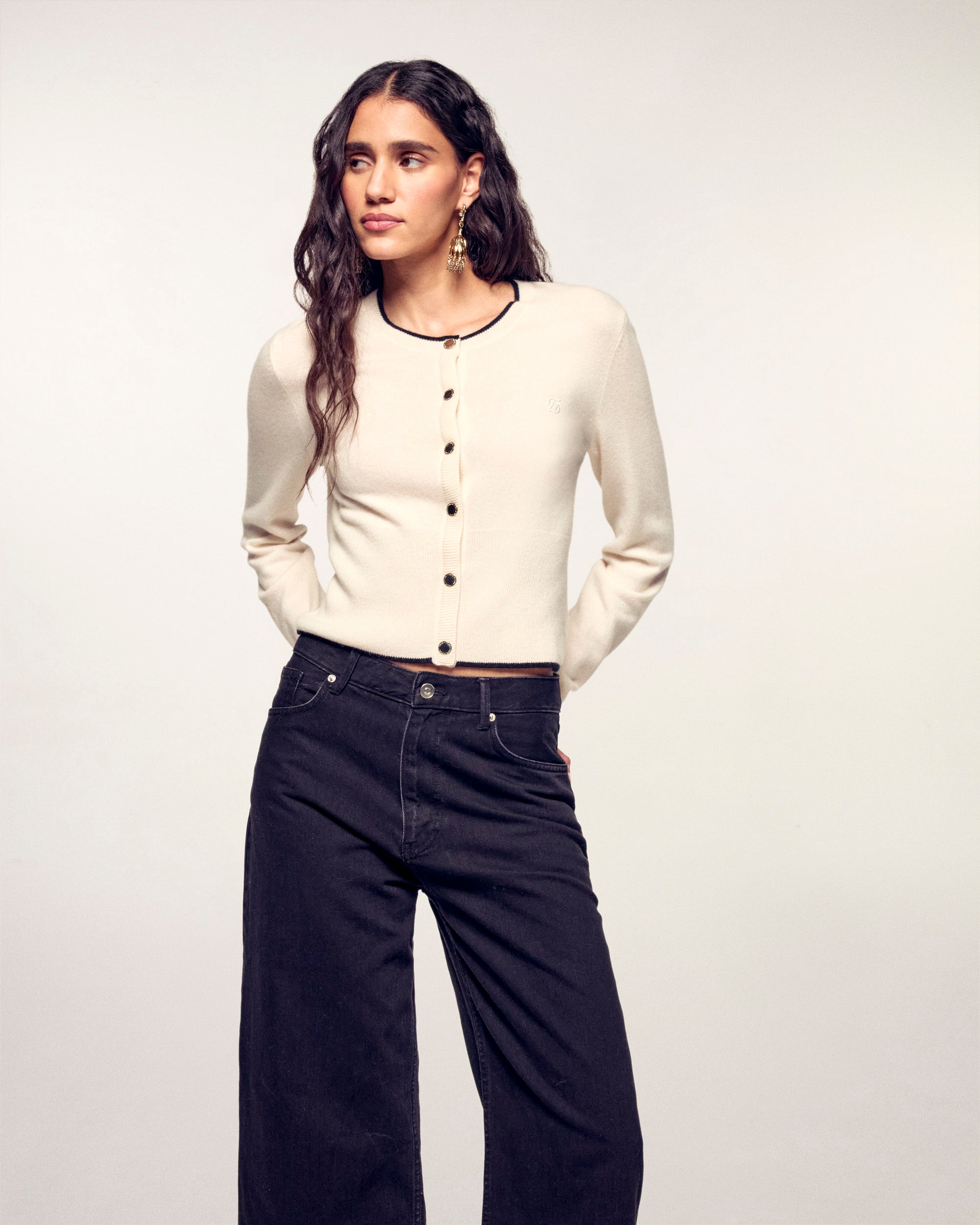 Contrast Trim Cashmere Cardigan (S26 / FEMME / Ecru)