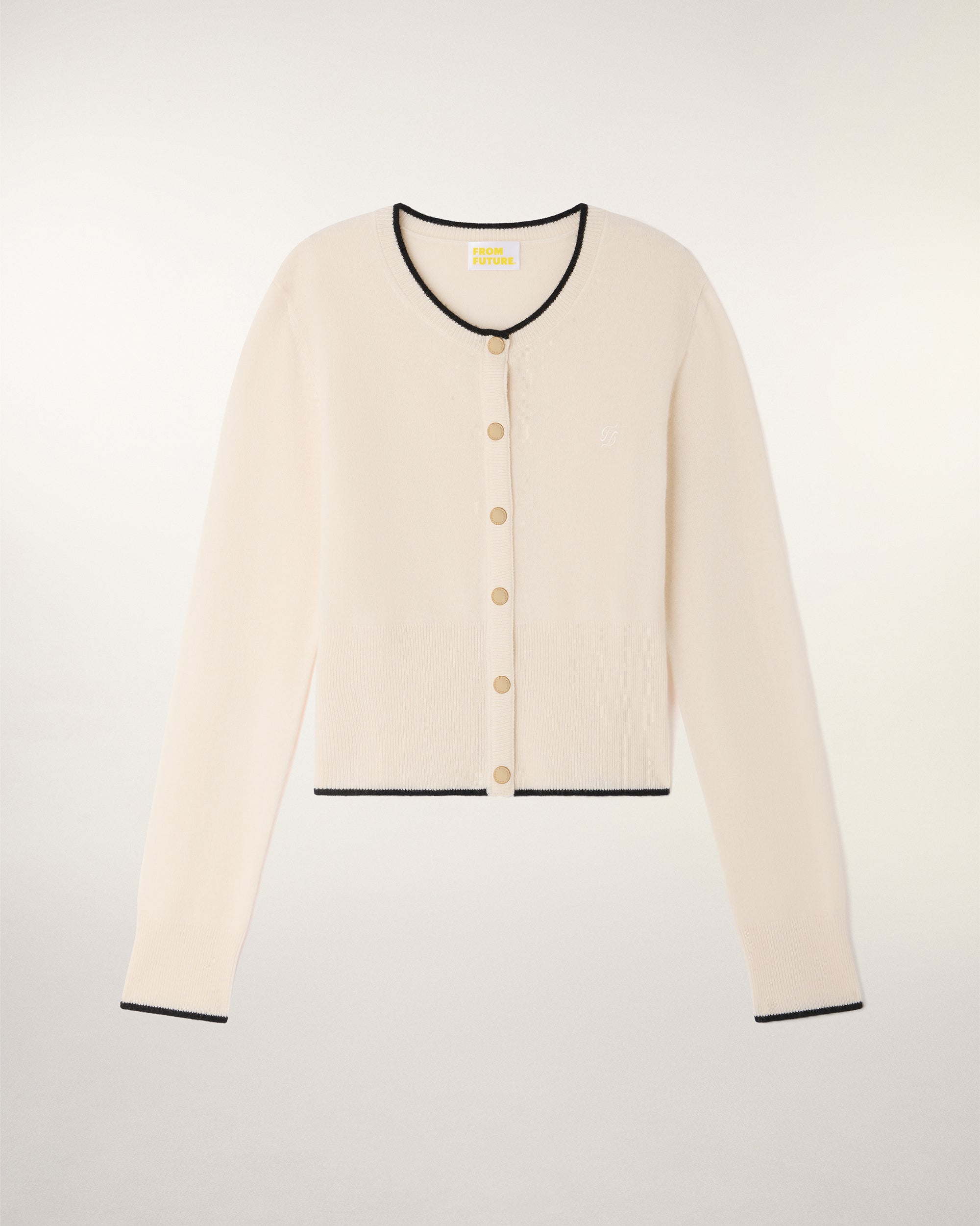Contrast Trim Cashmere Cardigan (S26 / FEMME / Ecru)