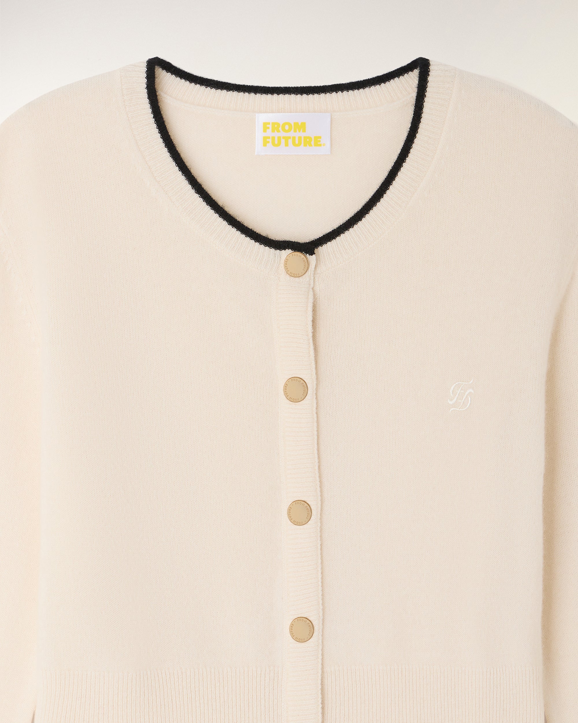Contrast Trim Cashmere Cardigan (S26 / FEMME / Ecru)