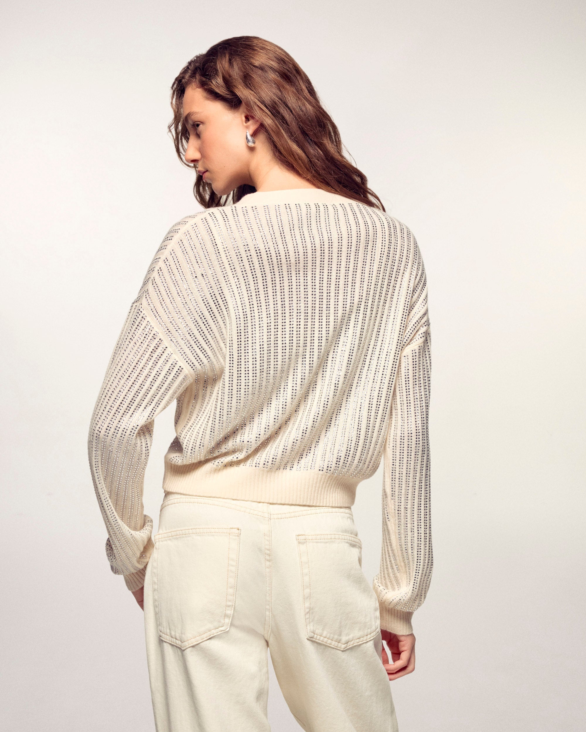 Rhinestone Cardigan (S26 / FEMME / Ecru)
