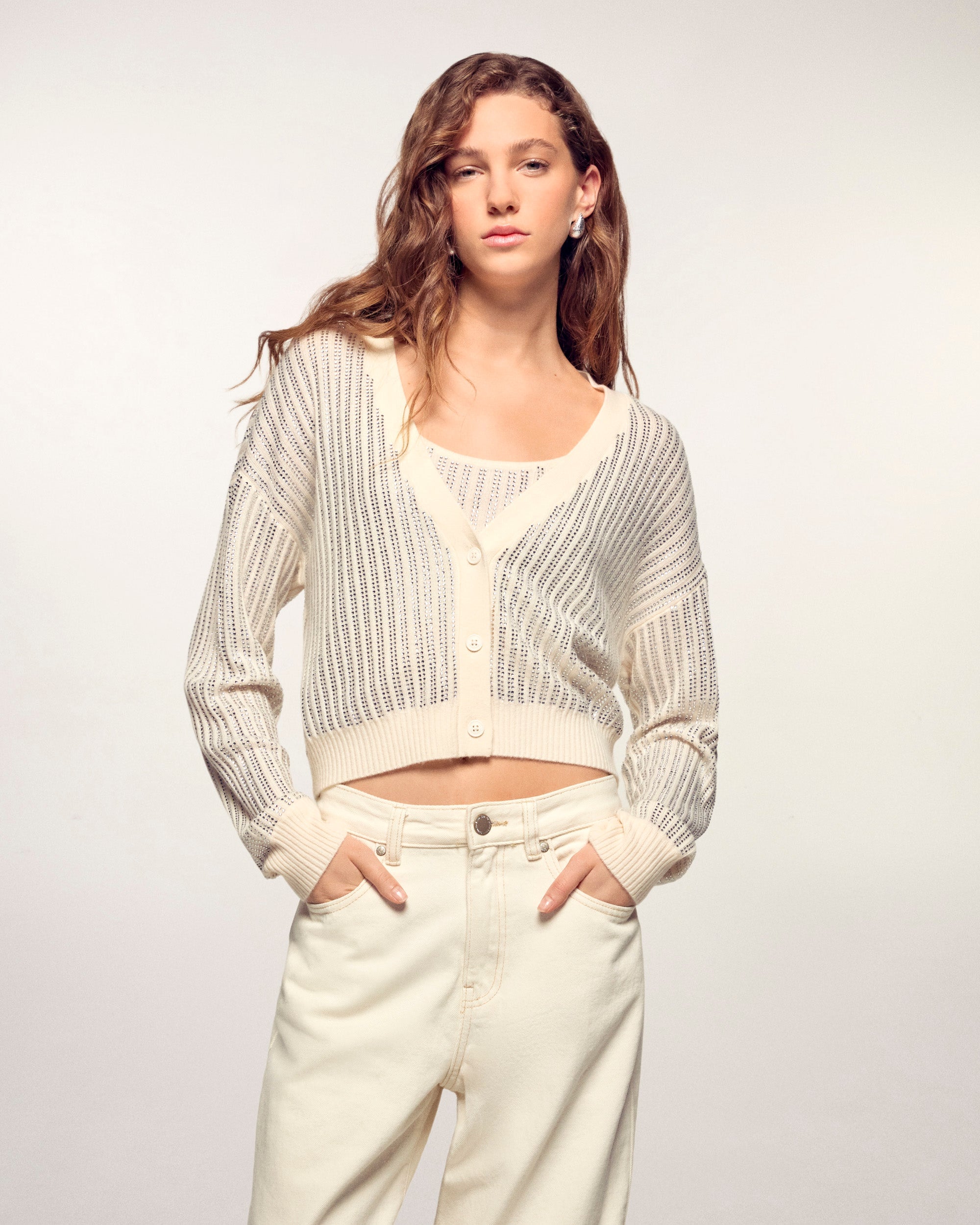 Rhinestone Cardigan (S26 / FEMME / Ecru)