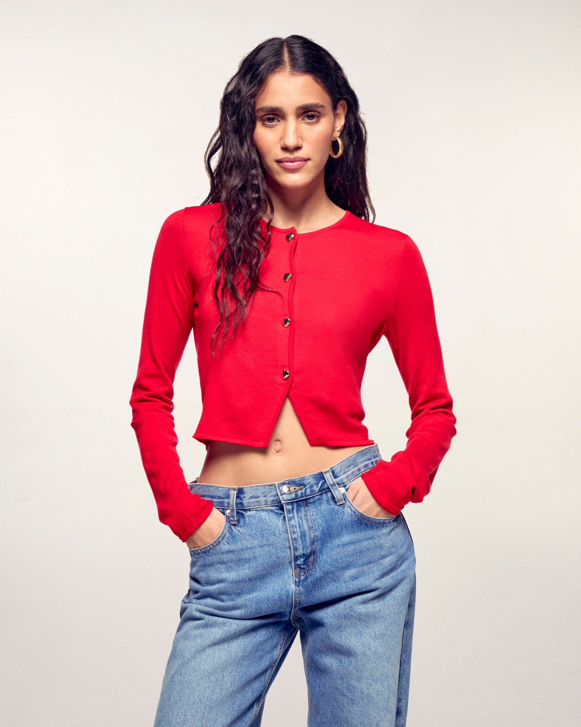 Heart Button Cardigan (S26 / FEMME / Hot Red / RWS)