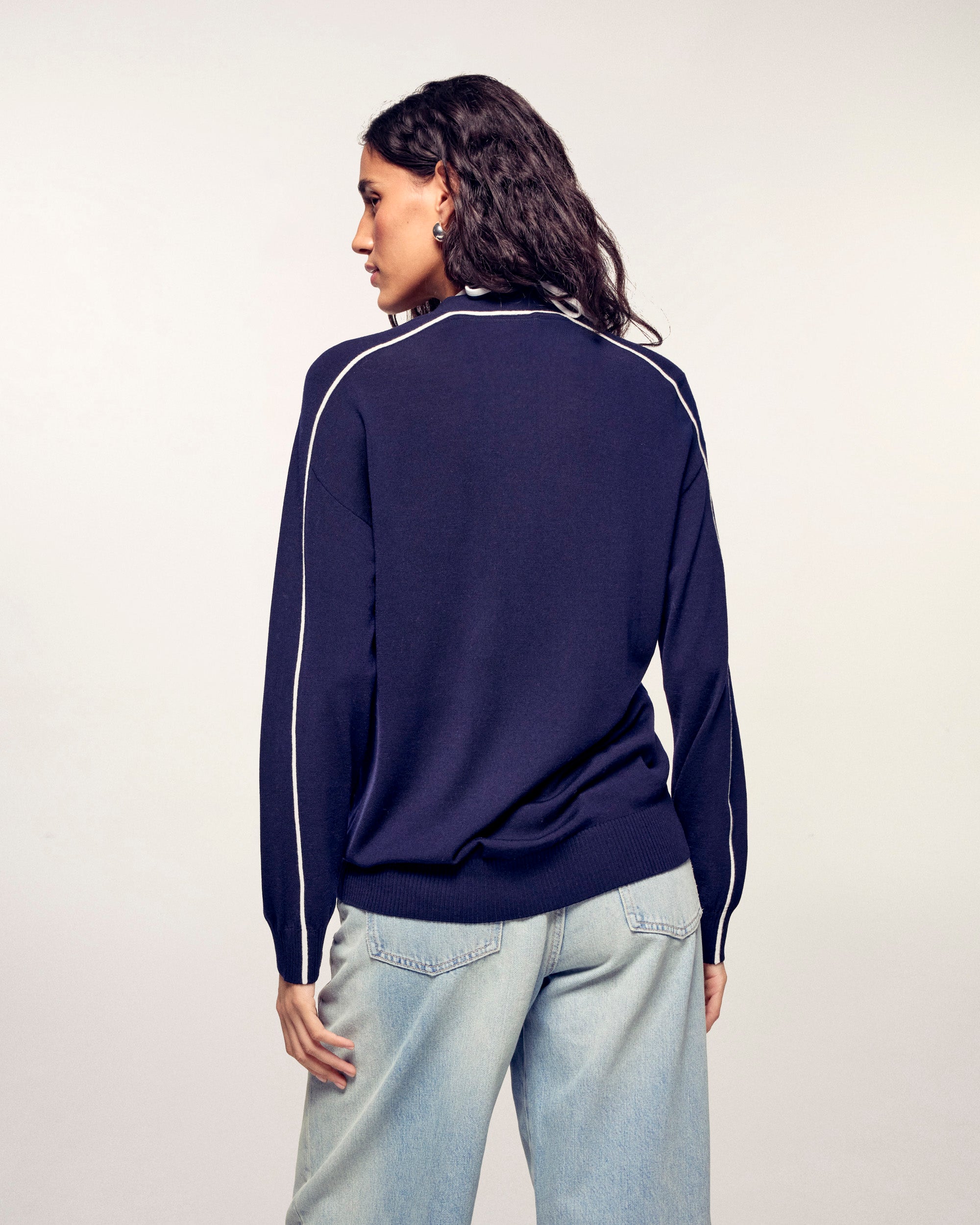 Contrast Trim Merino Cardigan (S26 / FEMME / Navy / RWS)