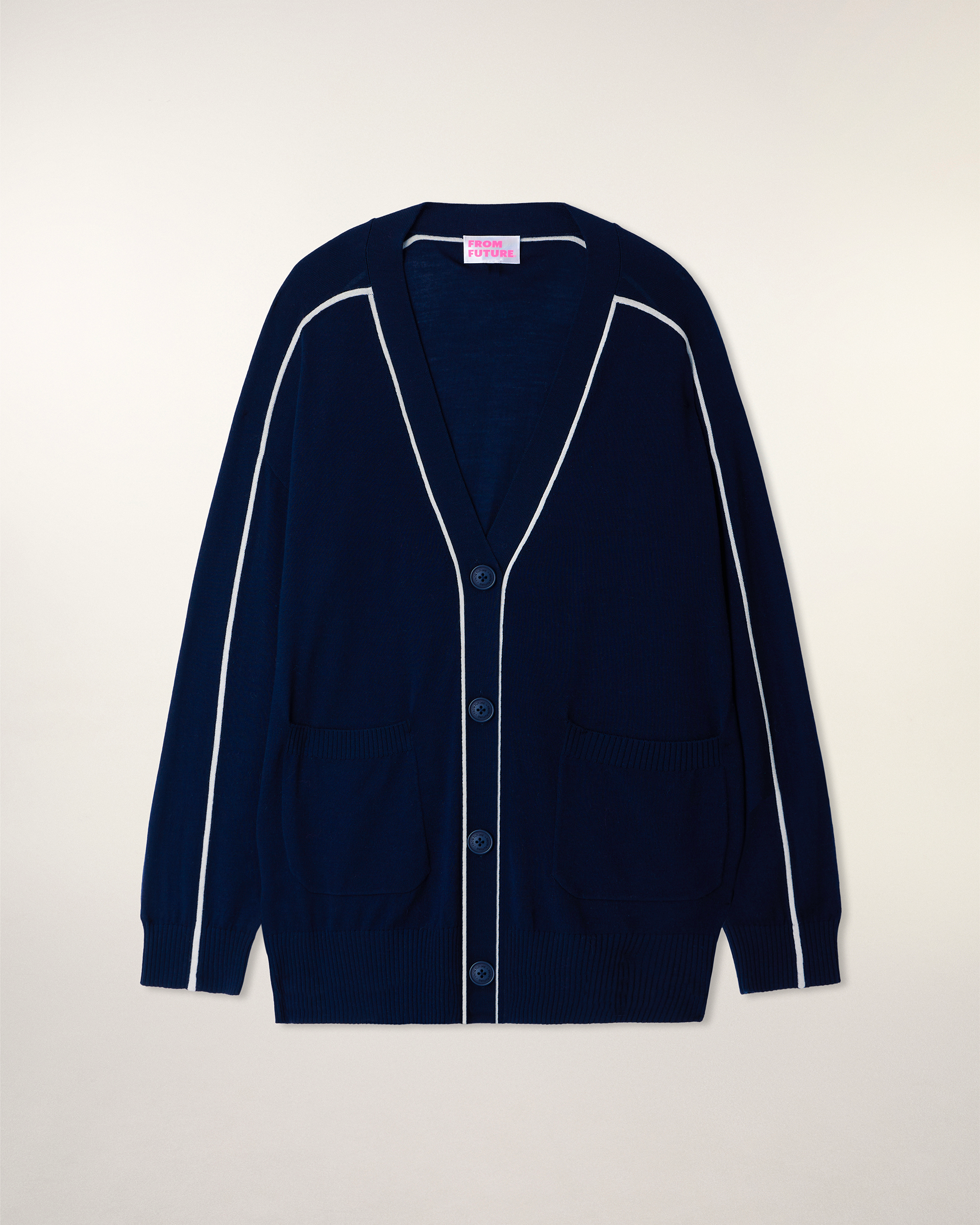 Contrast Trim Merino Cardigan (S26 / FEMME / Navy / RWS)
