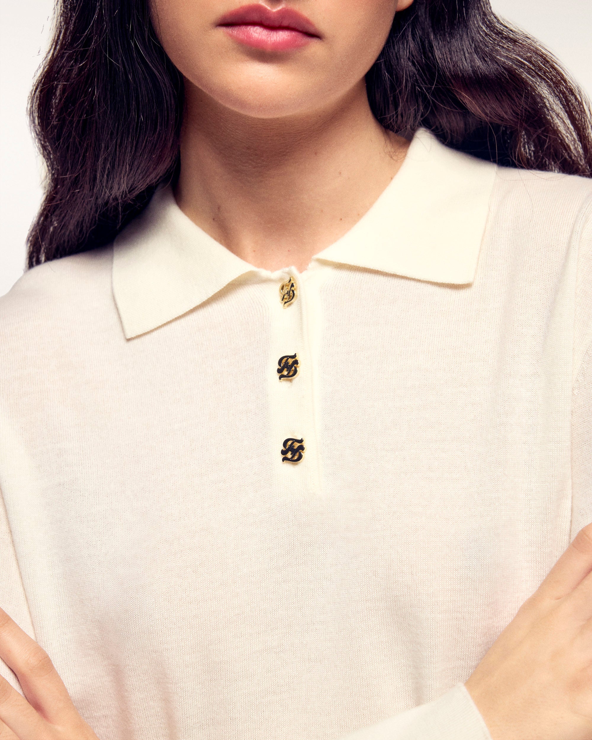 Polo Neck Sweater with Gold Buttons (S26 / FEMME / Ecru / RWS