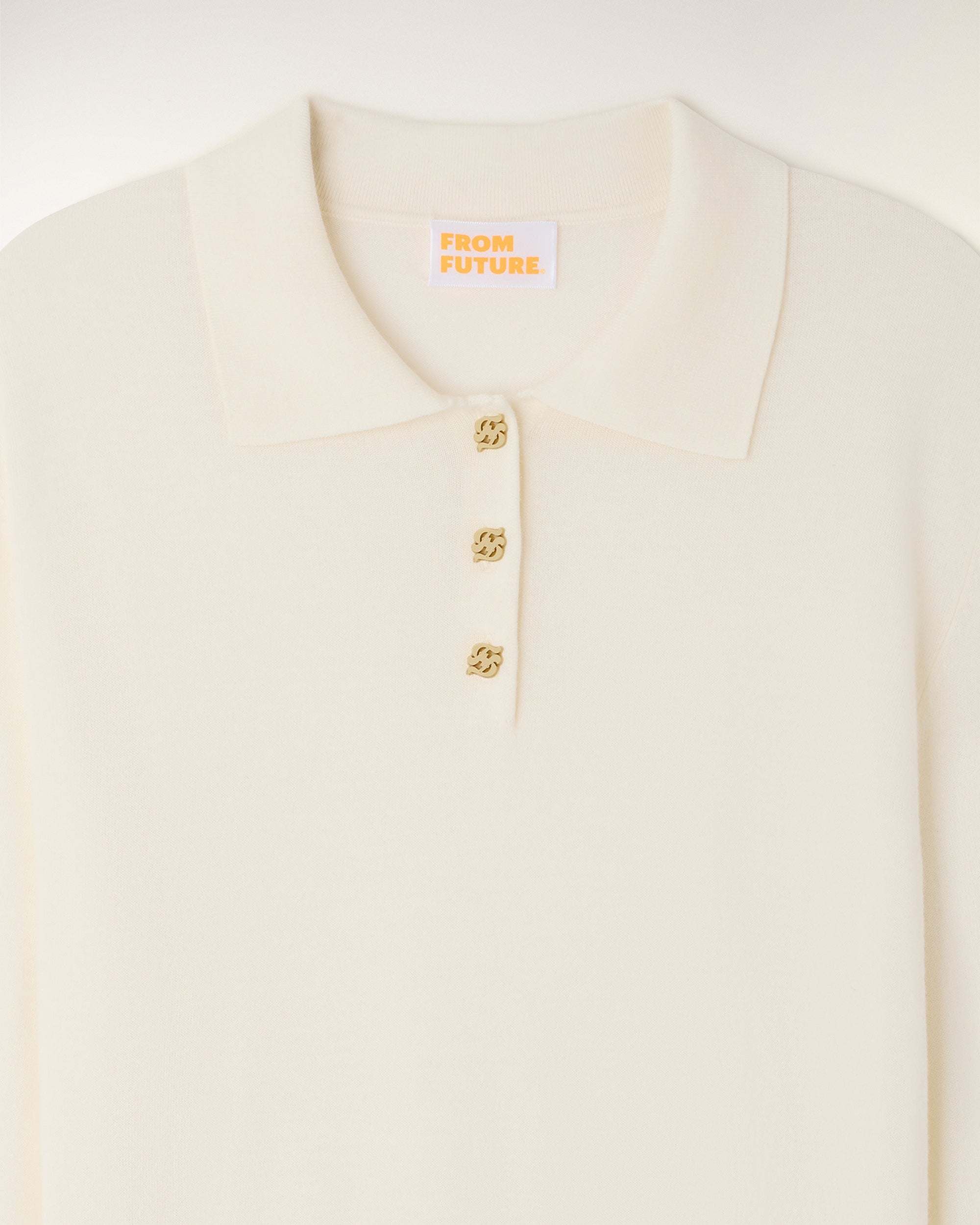 Polo Neck Sweater with Gold Buttons (S26 / FEMME / Ecru / RWS
