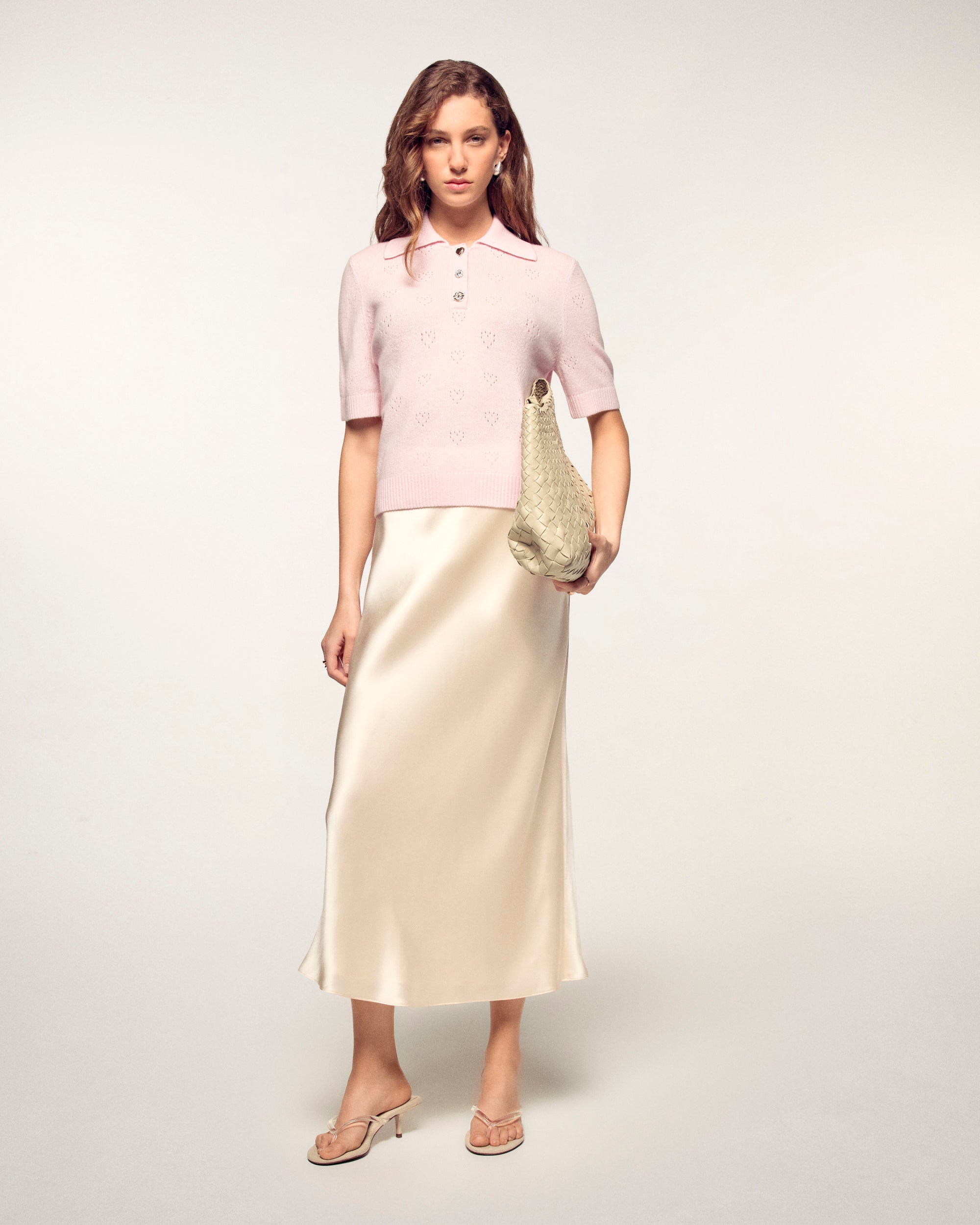 Heart Openwork Polo Sweater (S26 / FEMME / Sky Pink)