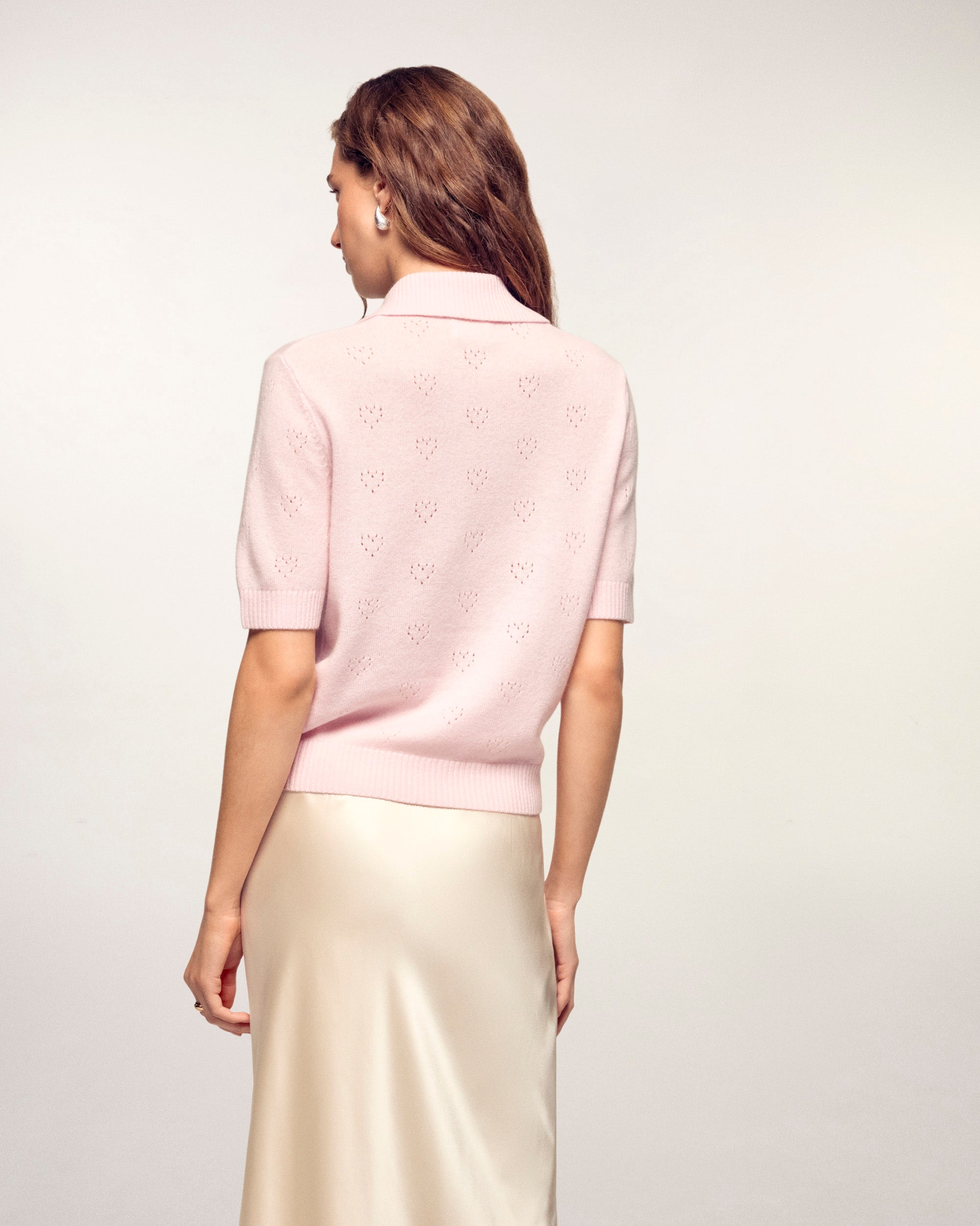 Heart Openwork Polo Sweater (S26 / FEMME / Sky Pink)