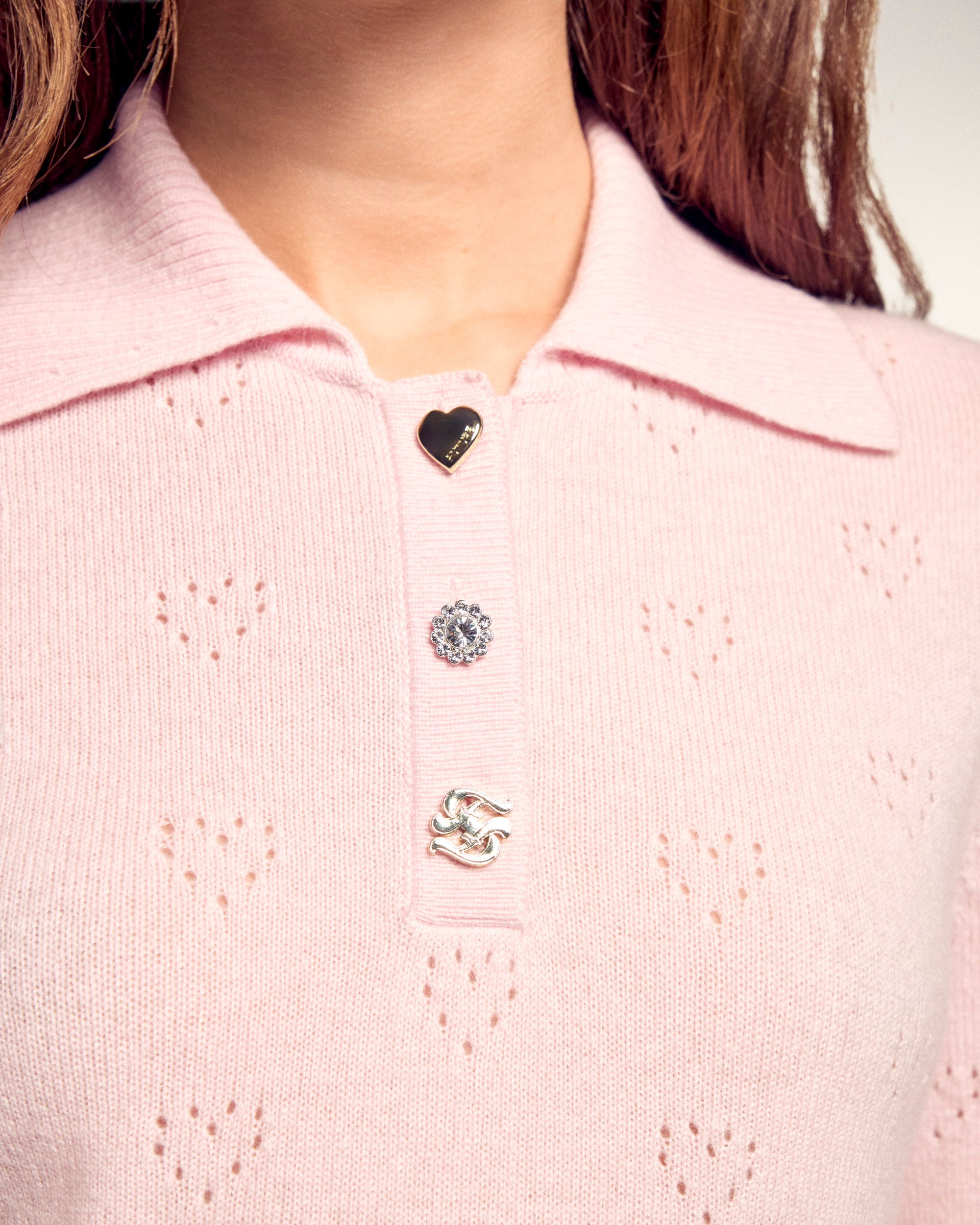 Heart Openwork Polo Sweater (S26 / FEMME / Sky Pink)