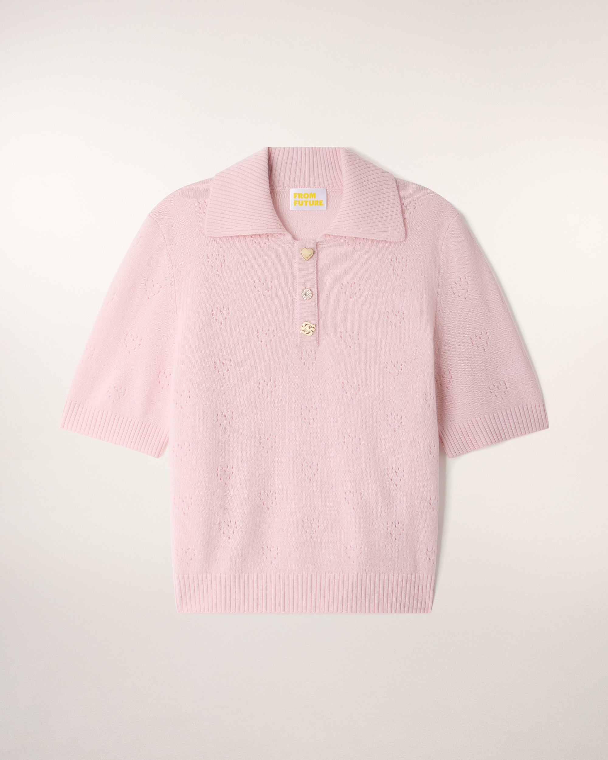 Heart Openwork Polo Sweater (S26 / FEMME / Sky Pink)