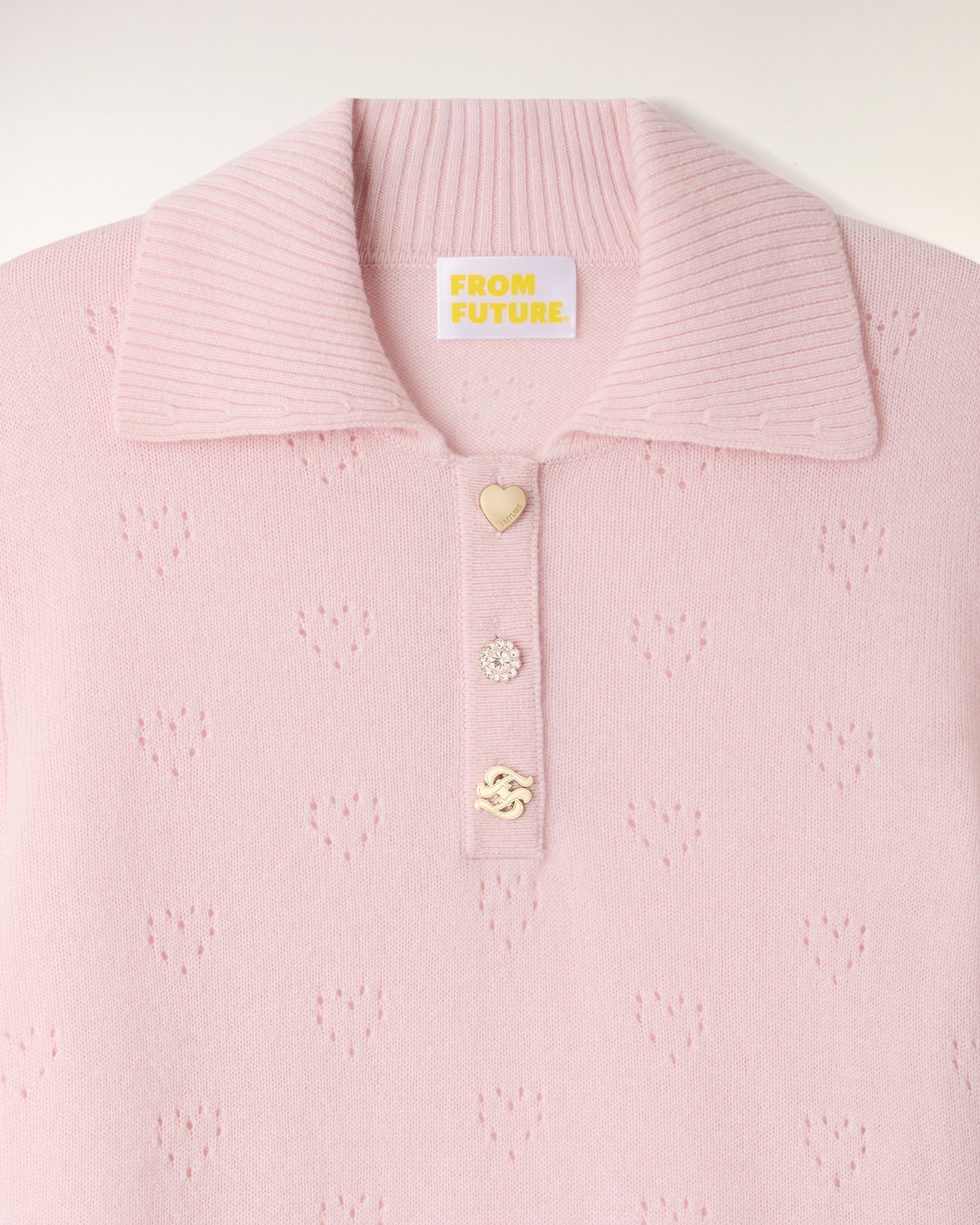Heart Openwork Polo Sweater (S26 / FEMME / Sky Pink)