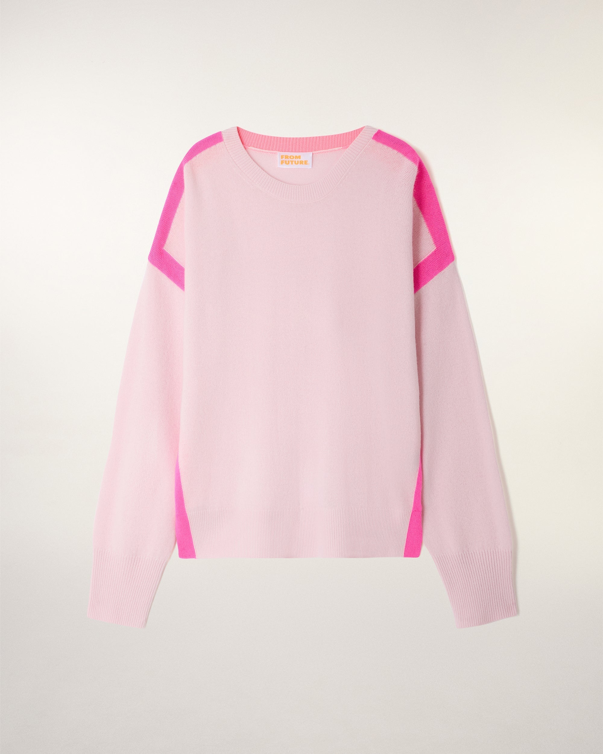 Oversize Crewneck Sweater with Contrasting Trim (S26 / FEMME / Sky Pink)