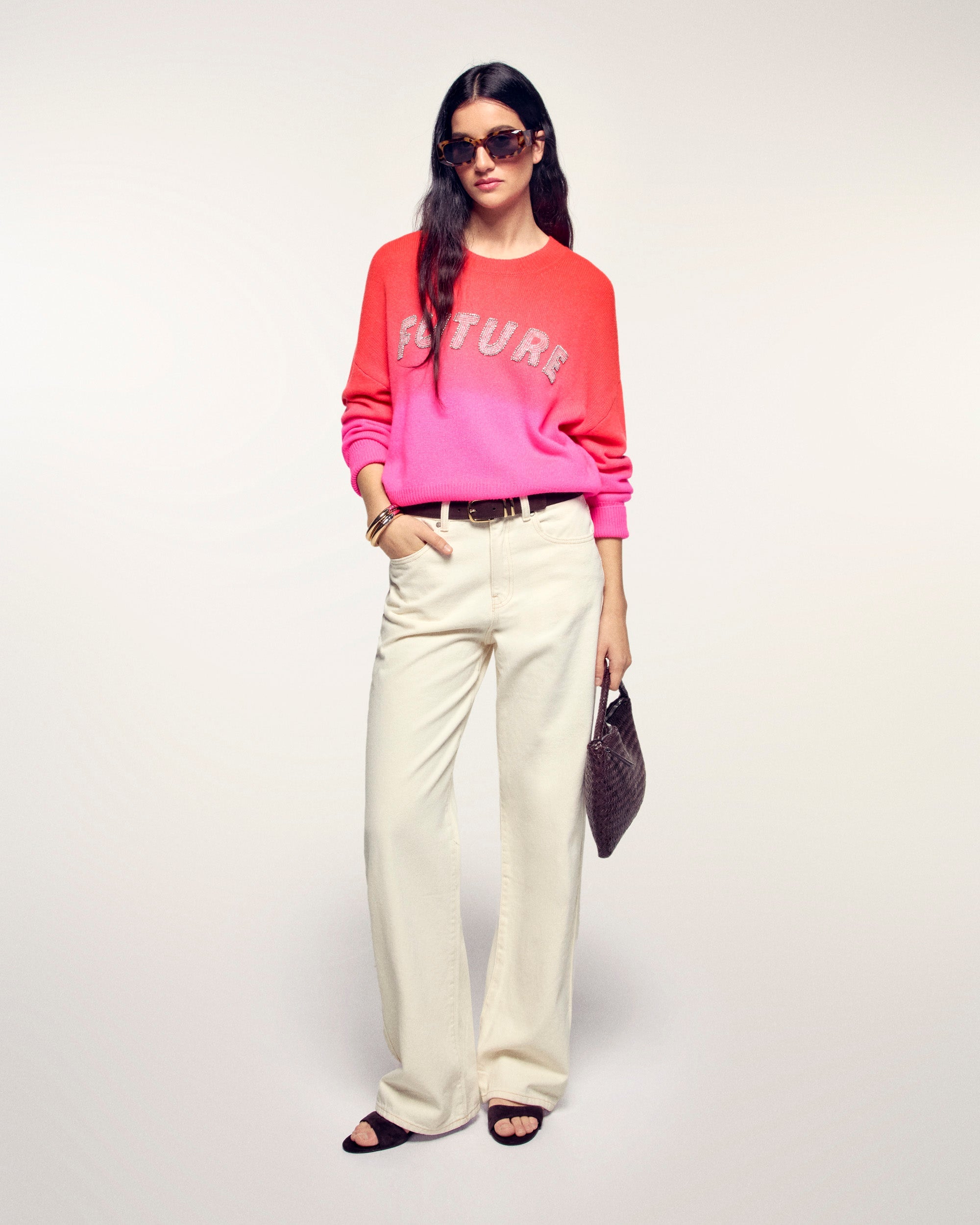 "FUTURE" Pearl Embroidered Crewneck Sweater (S26/ FEMME/ Fire Orange)