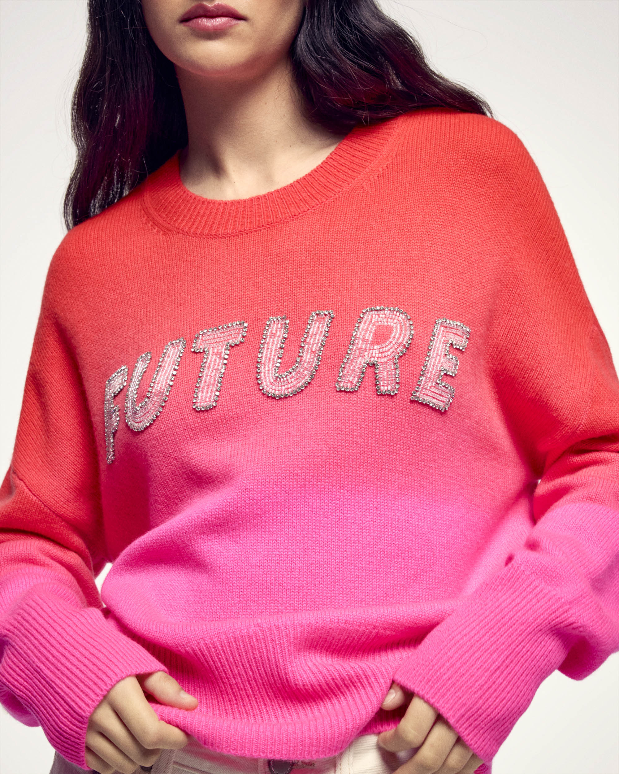 "FUTURE" Pearl Embroidered Crewneck Sweater (S26/ FEMME/ Fire Orange)