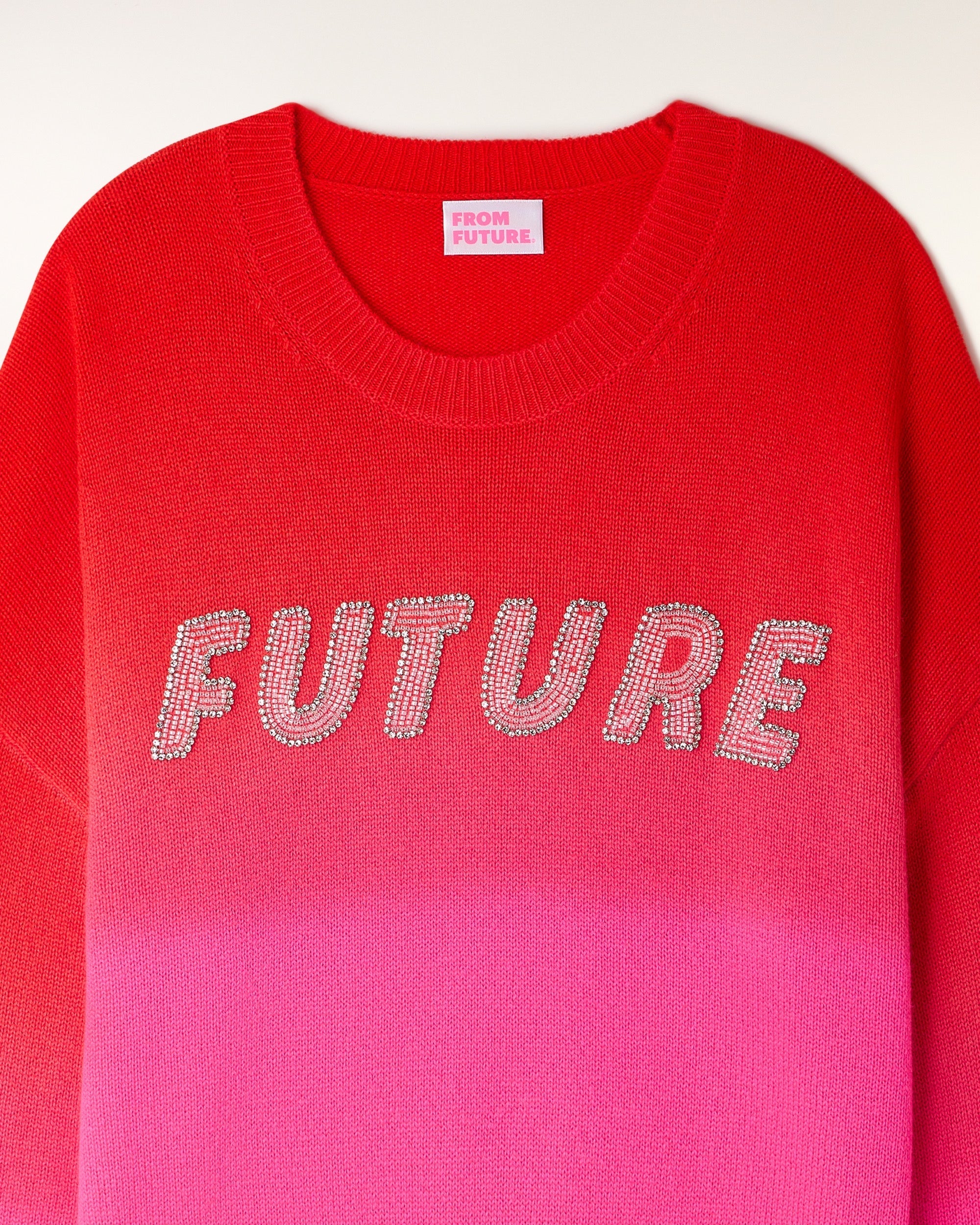 "FUTURE" Pearl Embroidered Crewneck Sweater (S26/ FEMME/ Fire Orange)