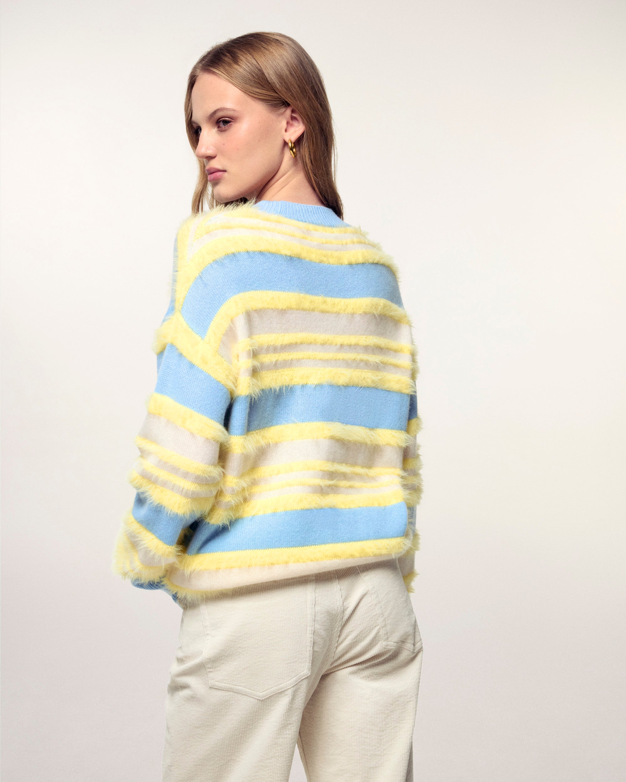 Brushed Striped Oversize Cashmere Sweater (S26 / FEMME / Multico)